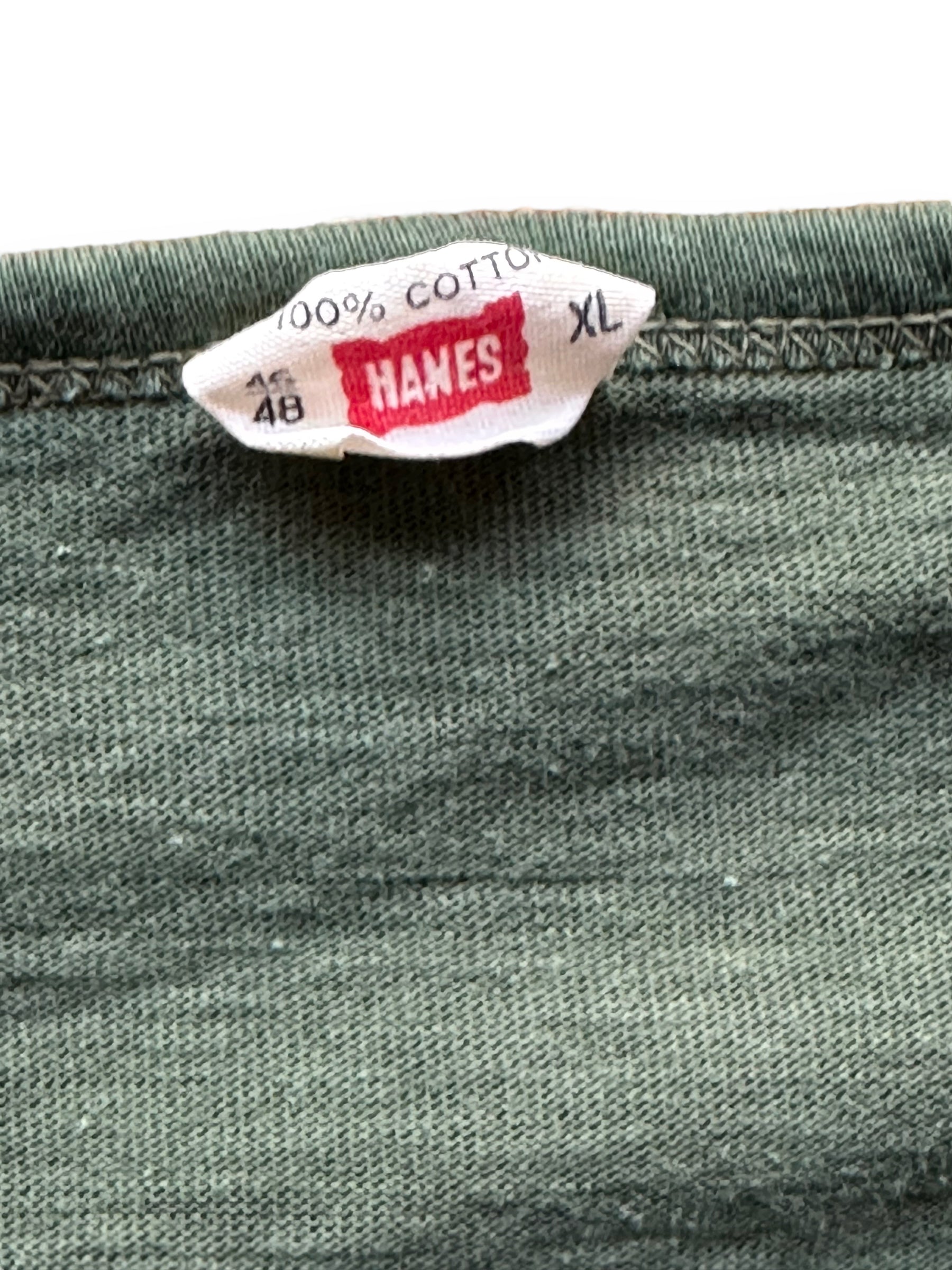 Tag View on Vintage Green Hanes Blank Tee SZ XL | Vintage Blank T-Shirts Seattle | Barn Owl Vintage Tees Seattle
