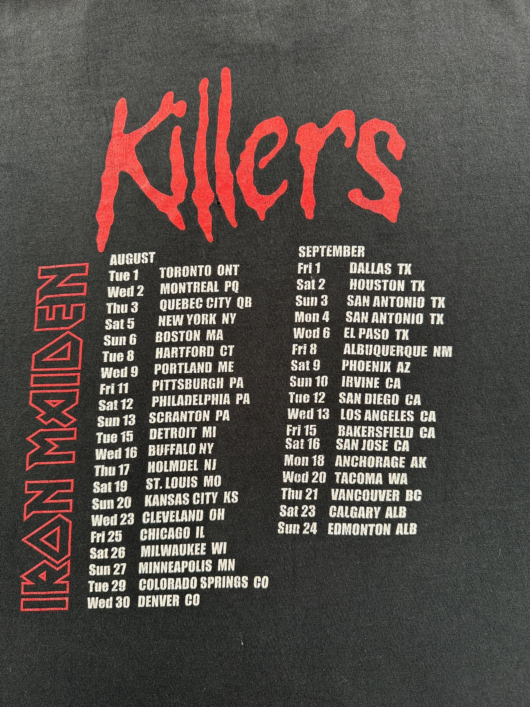 Back graphic of Vintage 97' Iron Maiden Killers Tour Tee SZ XL