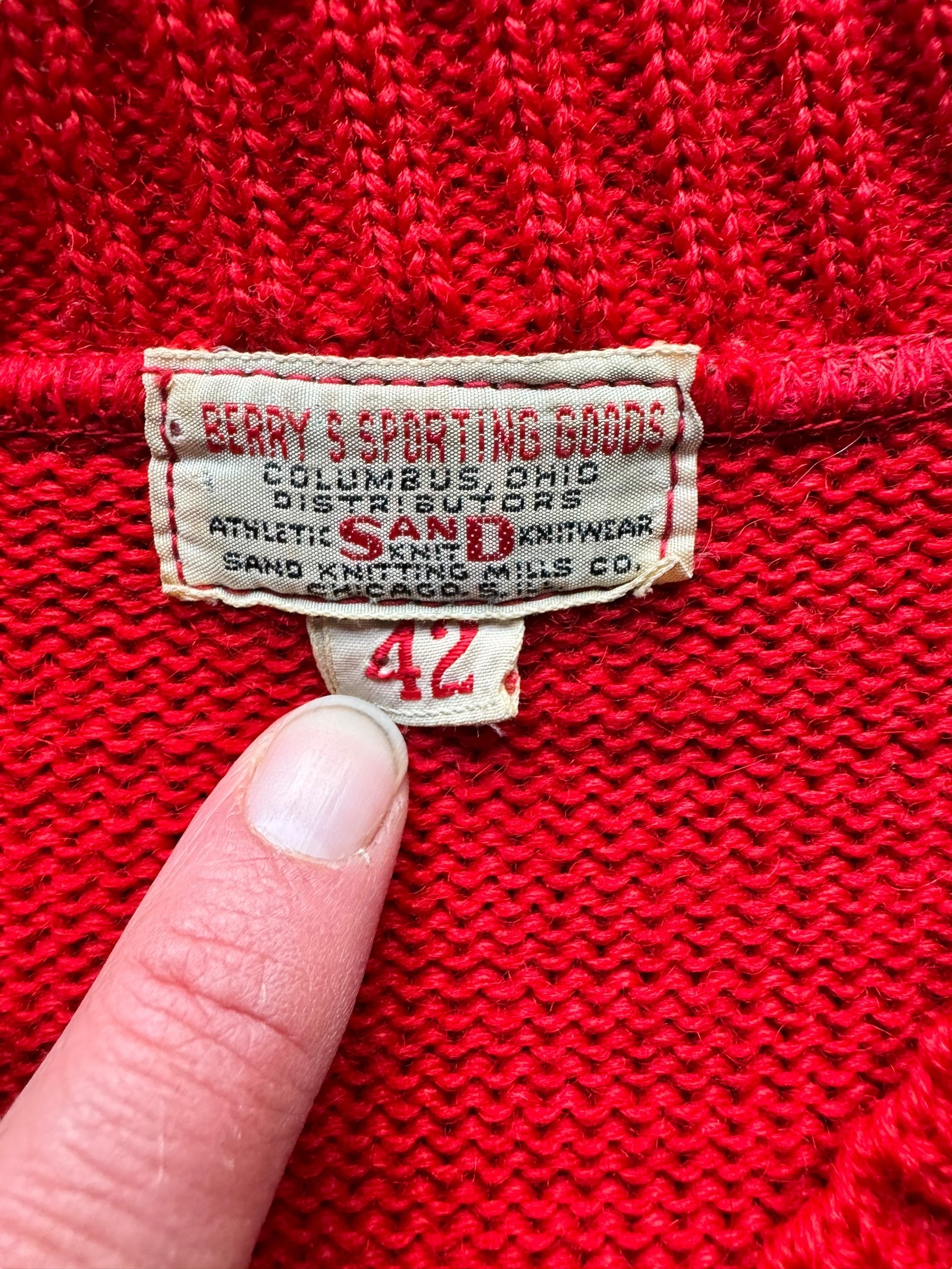 Tag 1950s Sand Knit Red Wool Sweater M