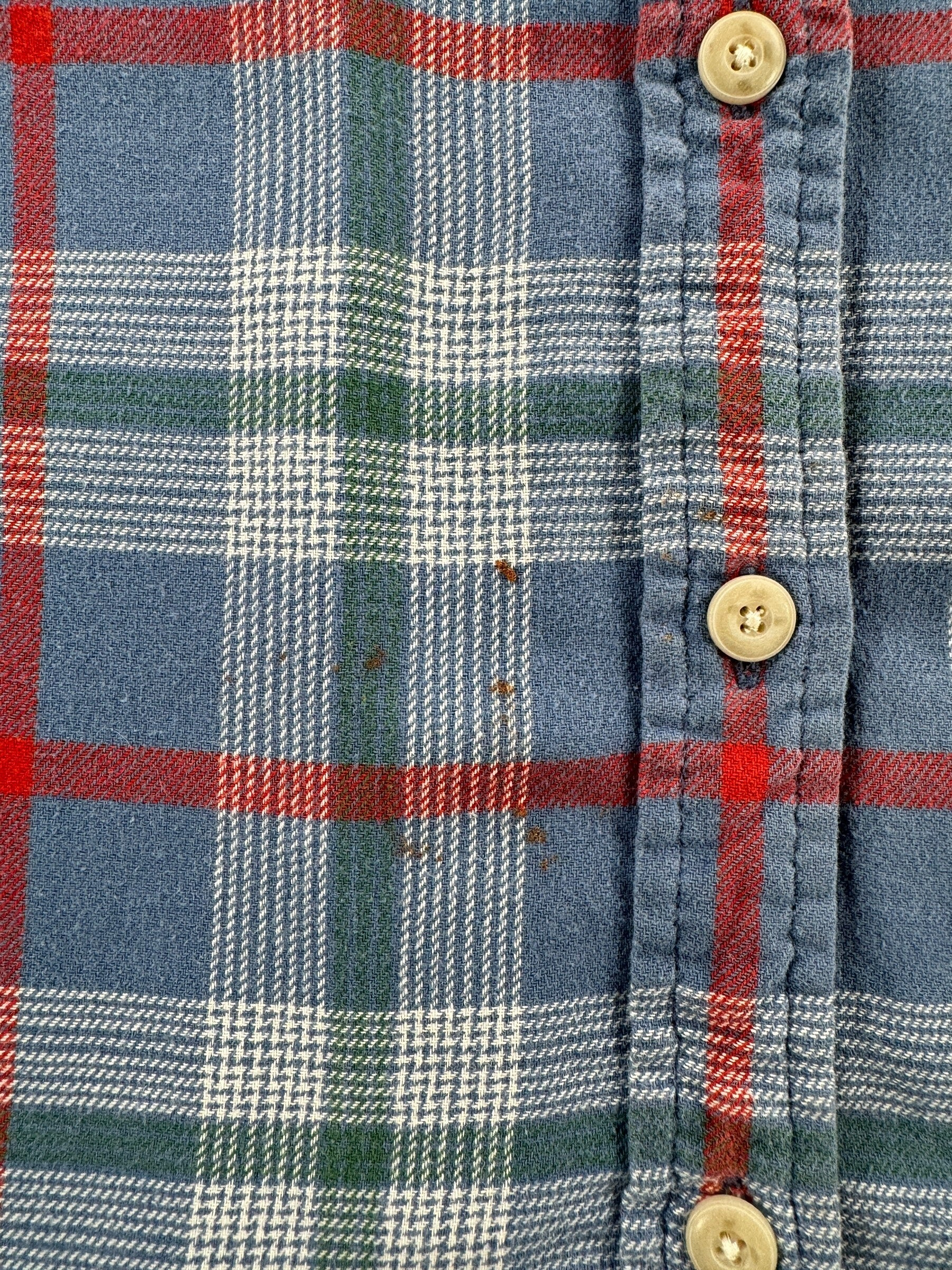 Stain on Filson Women's Scout Blue Green Flannel Shirt SZ M