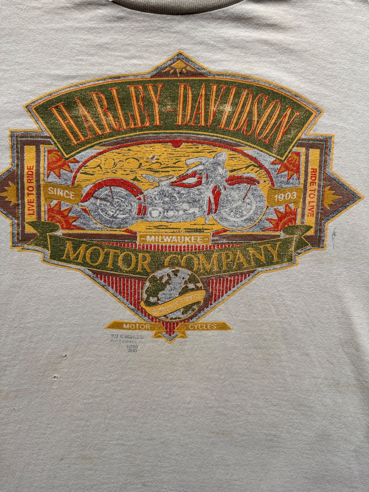 front graphic of Vintage 1990 Jack's of Tulsa OK Harley 3D Emblem Tee SZ L