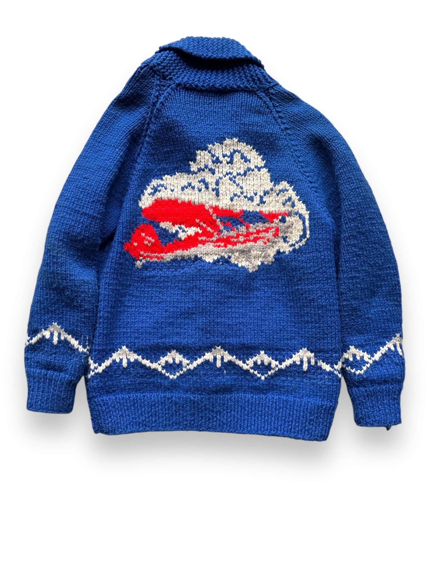 back of Vintage Airplane Themed Cowichan Sweater SZ M-L