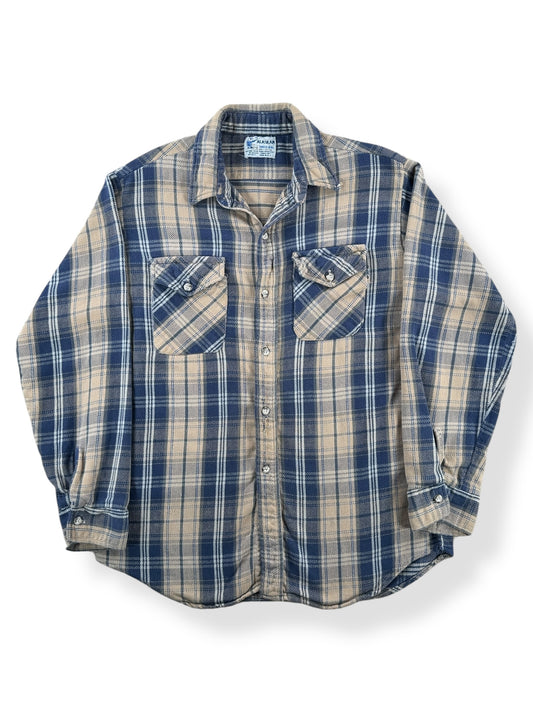 Front of Vintage The Alaskan Beige and Navy Cotton Flannel SZ M