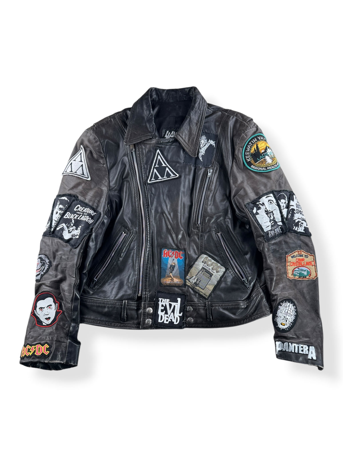 Front of Vintage 90s Leather Battle Jacket SZ M