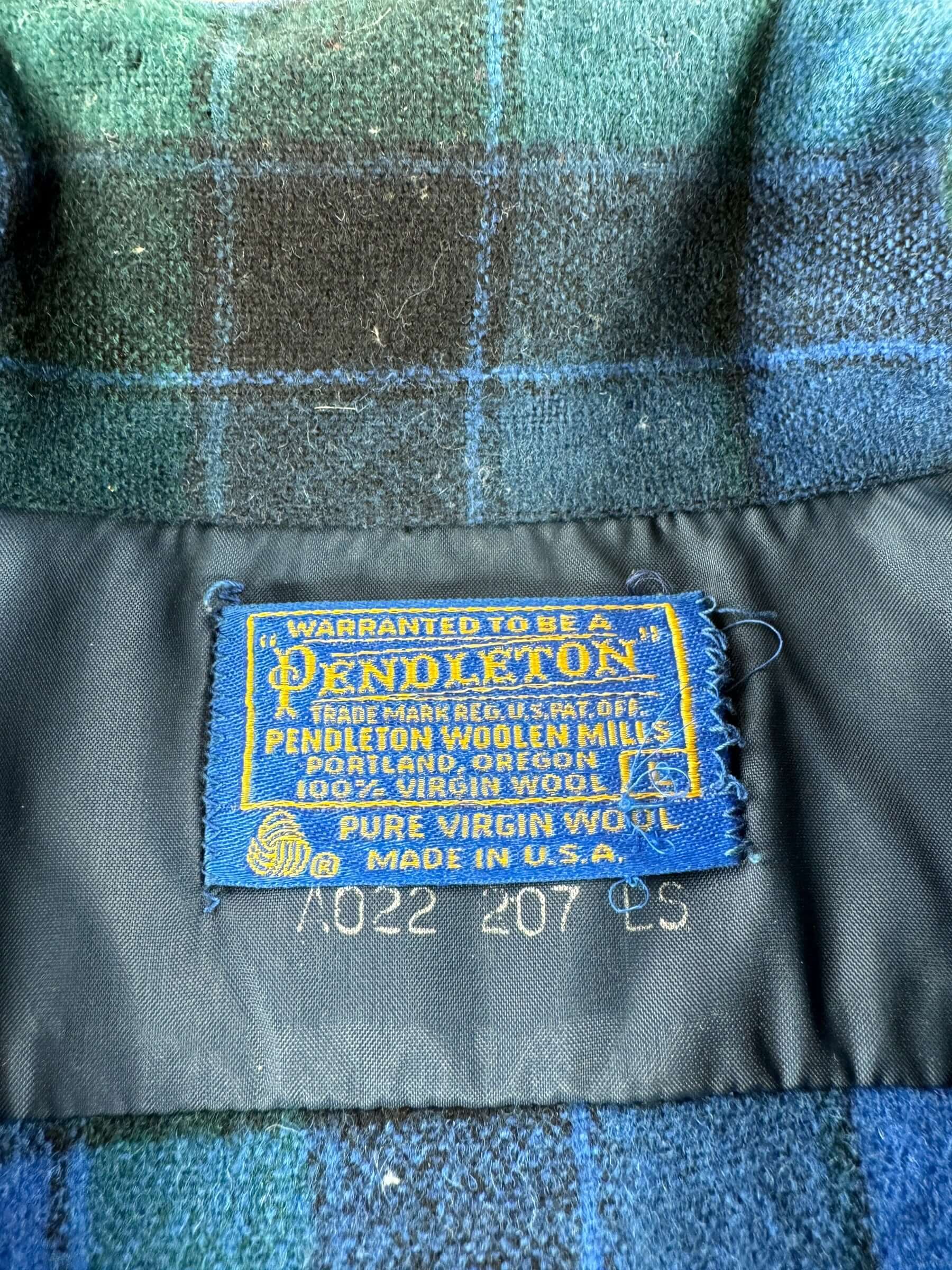 Label on Vintage Green & Blue Pendleton Board Shirt SZ L - AS IS