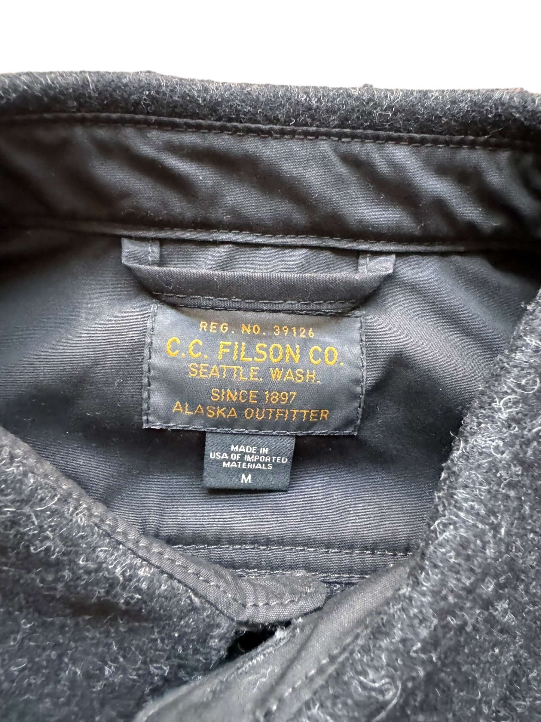 tag on Filson Black Wool Pullover Shirt SZ M