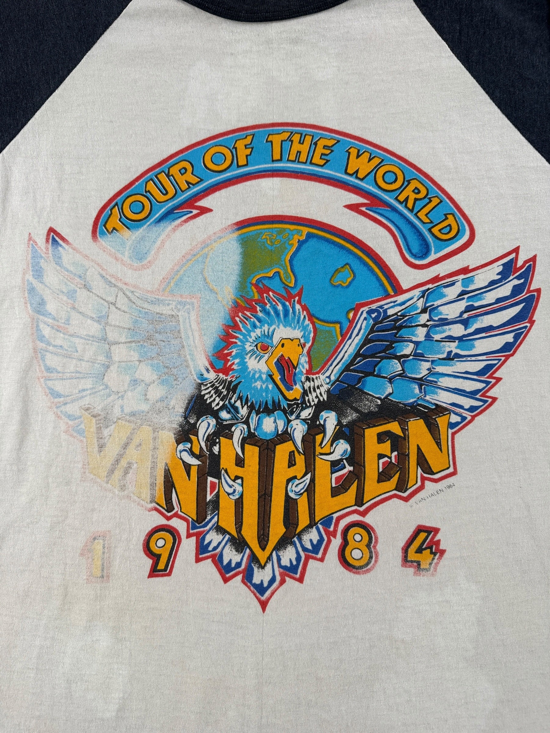 Graphic of Vintage 1984 Van Halen Raglan Band Tee SZ XL