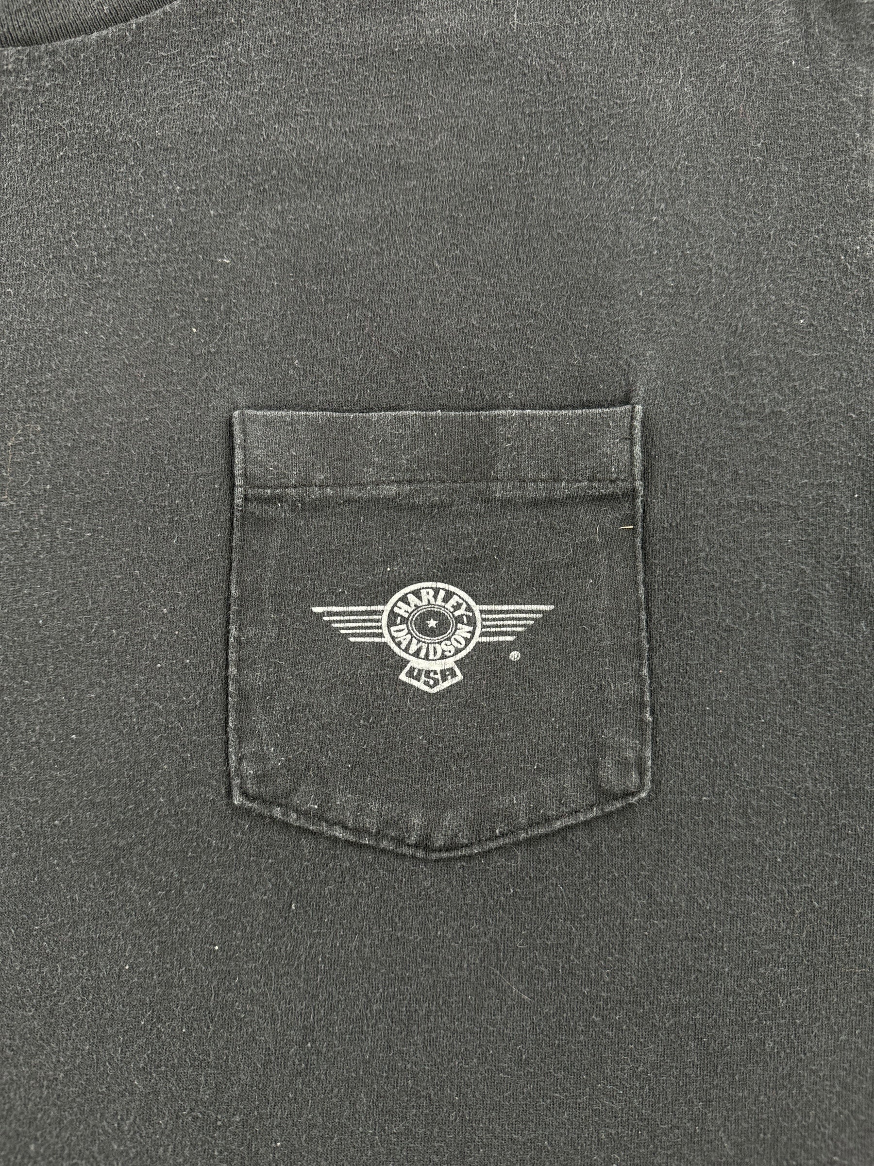 Pocket on Vintage Harley Davidson Tacoma 3D Emblem Pocket Tee SZ L