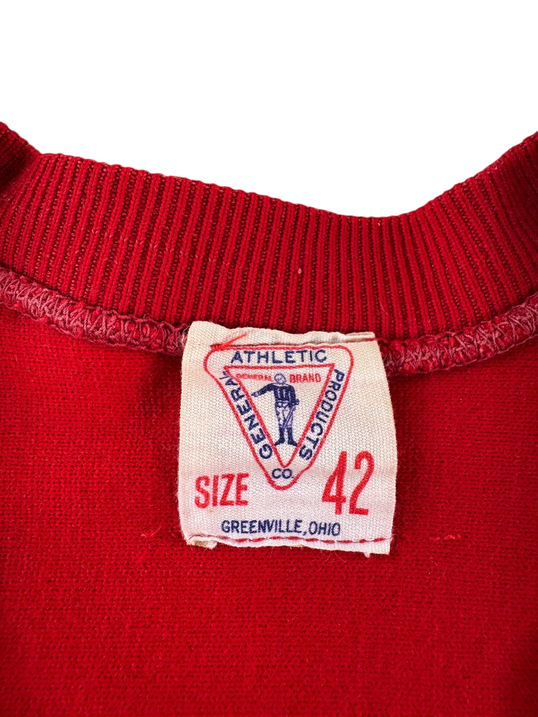 Tag on Vintage General Athletic Products Red "56" Durene Jersey SZ 42 (Fits M)