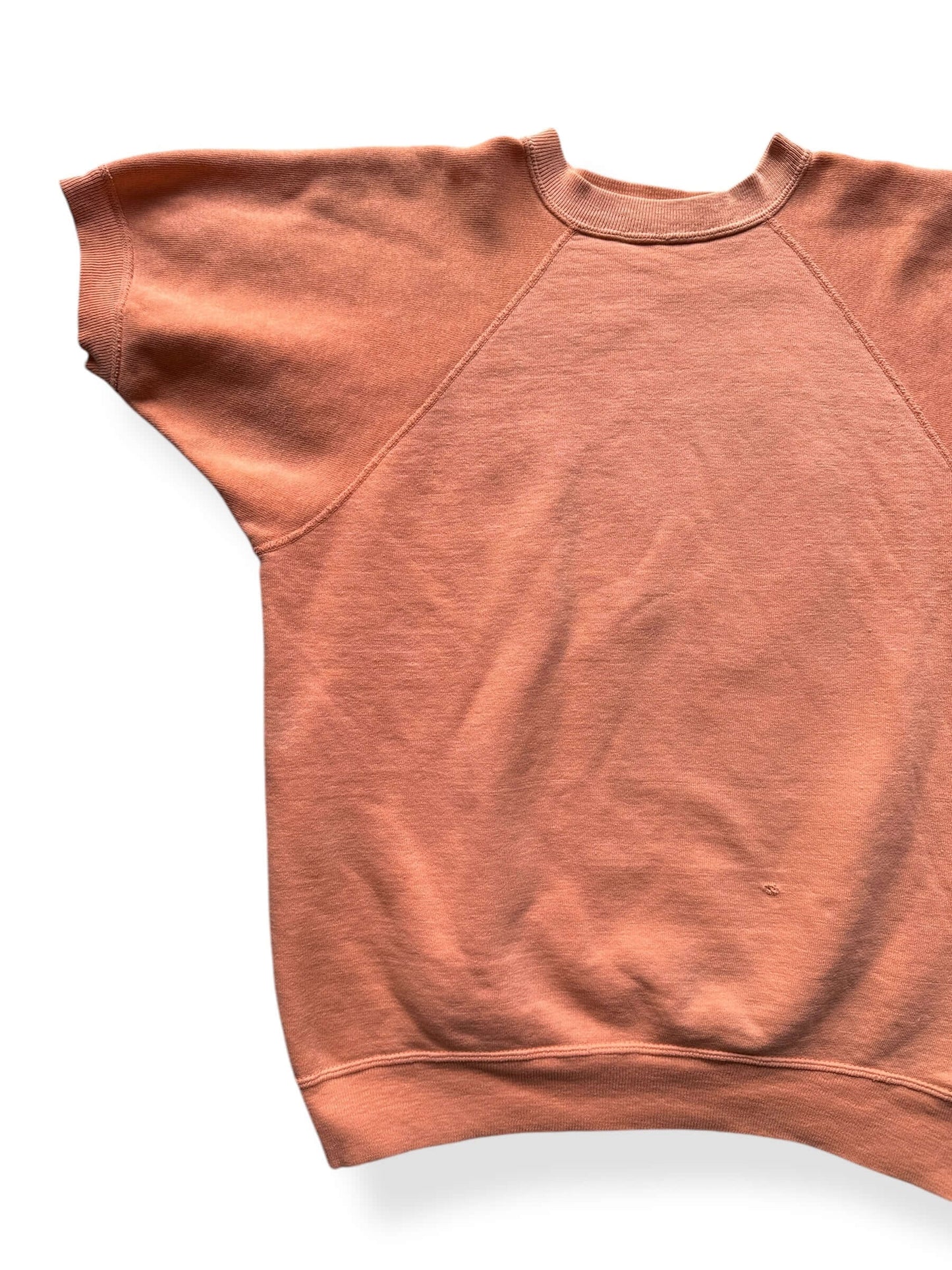 Front Right of Vintage 60s Era Peach Short Sleeve Crewneck