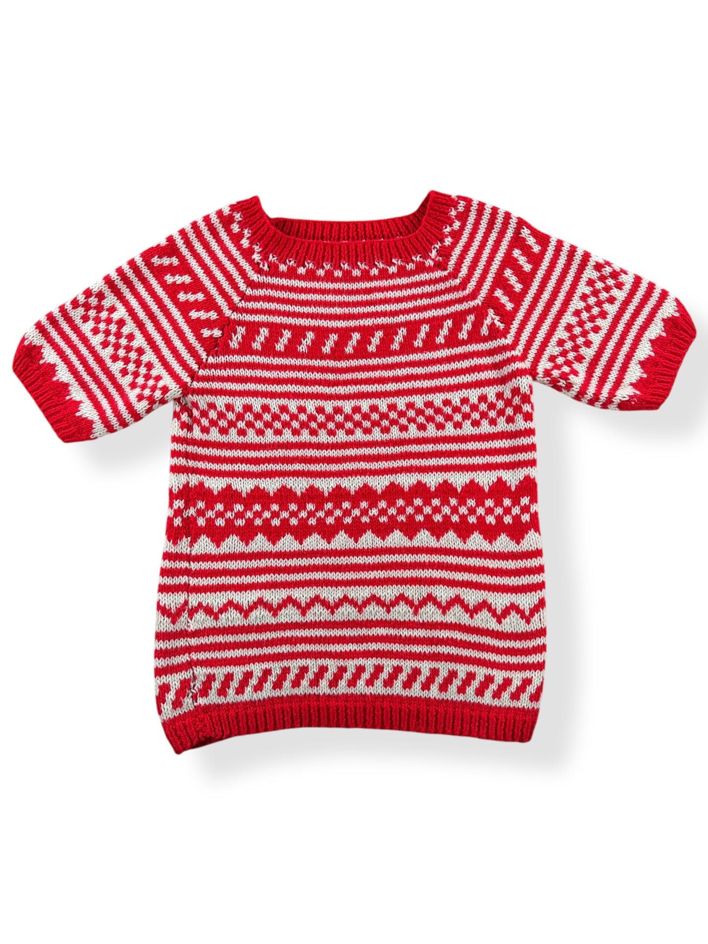 Front of Vintage 60s Handmade Red/White Short Sleeve Sweater SZ S