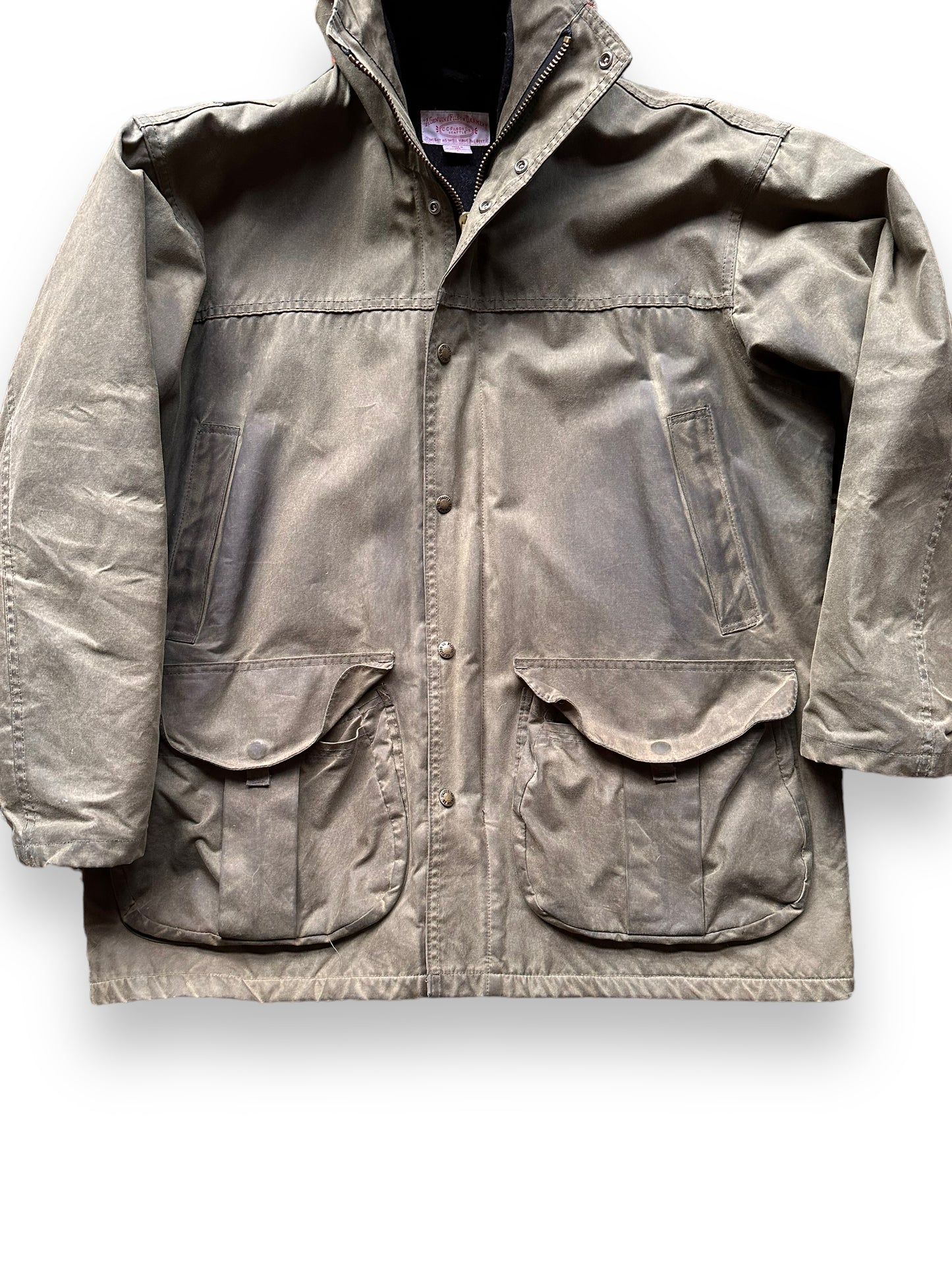 Lower Front View of Filson Foothills Parka SZ L |  Filson Tin Cloth Jackets Seattle | Barn Owl Vintage Clothing Seattle