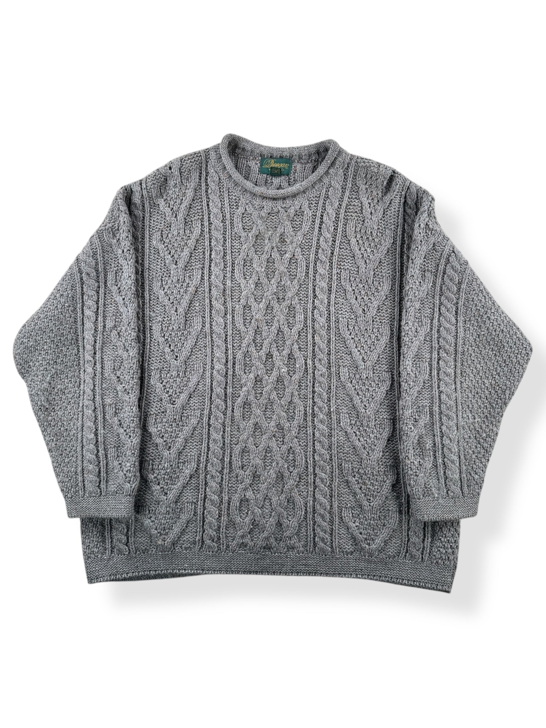 Front of Vintage Doogan Grey Irish Wool Fishermans Sweater SZ XL