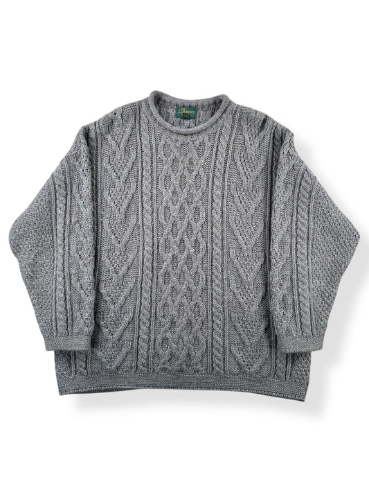 Front of Vintage Doogan Grey Irish Wool Fishermans Sweater SZ XL