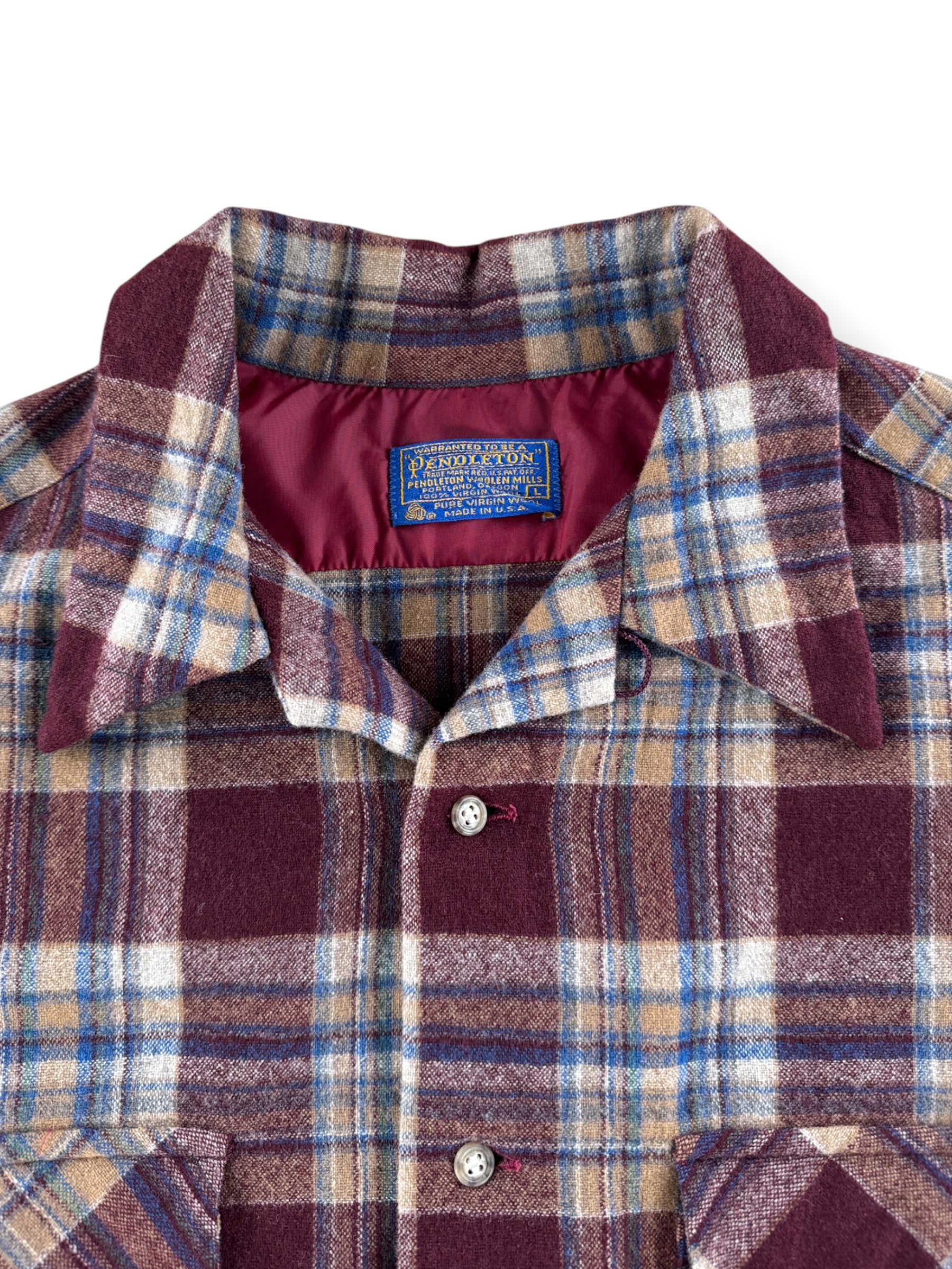 Collar on Vintage Pendleton Burgundy Board Shirt SZ L