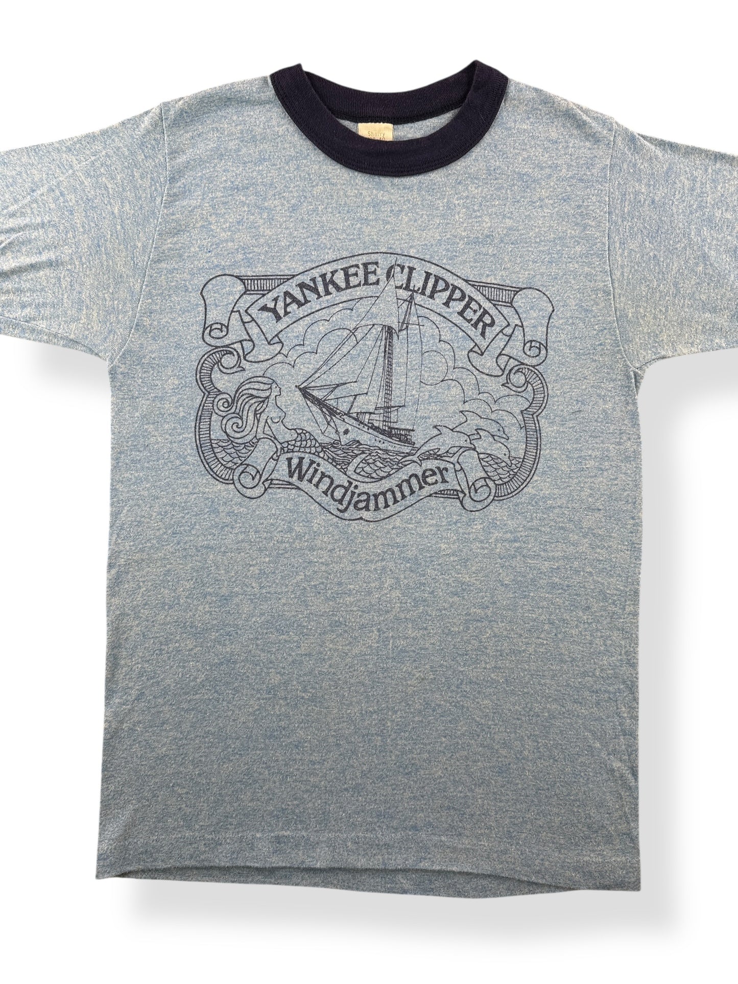 Front Close Up of Vintage Yankee Clipper Windjammer Ringer Tee SZ M (Fits XS)