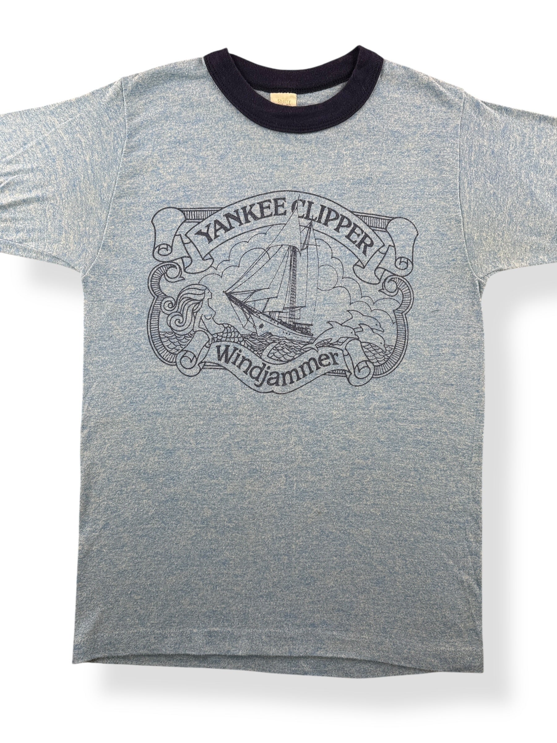 Front Close Up of Vintage Yankee Clipper Windjammer Ringer Tee SZ M (Fits XS)
