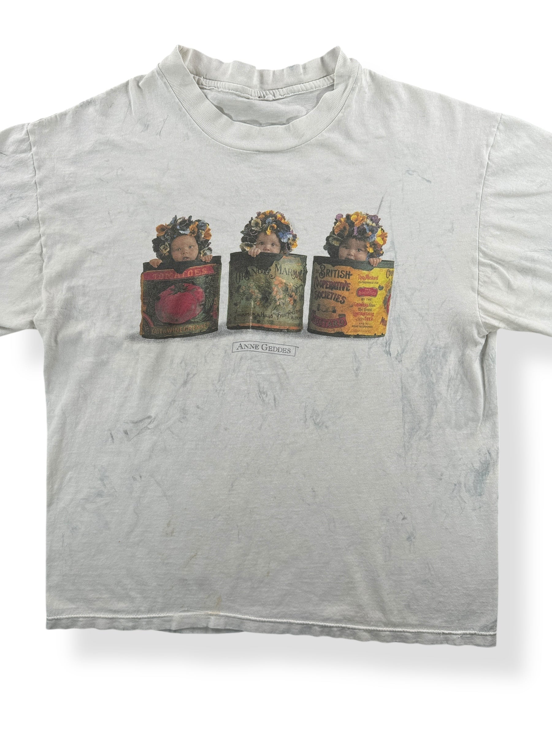 Front Close Up of Vintage Anne Geddes Art Tee SZ L AS IS