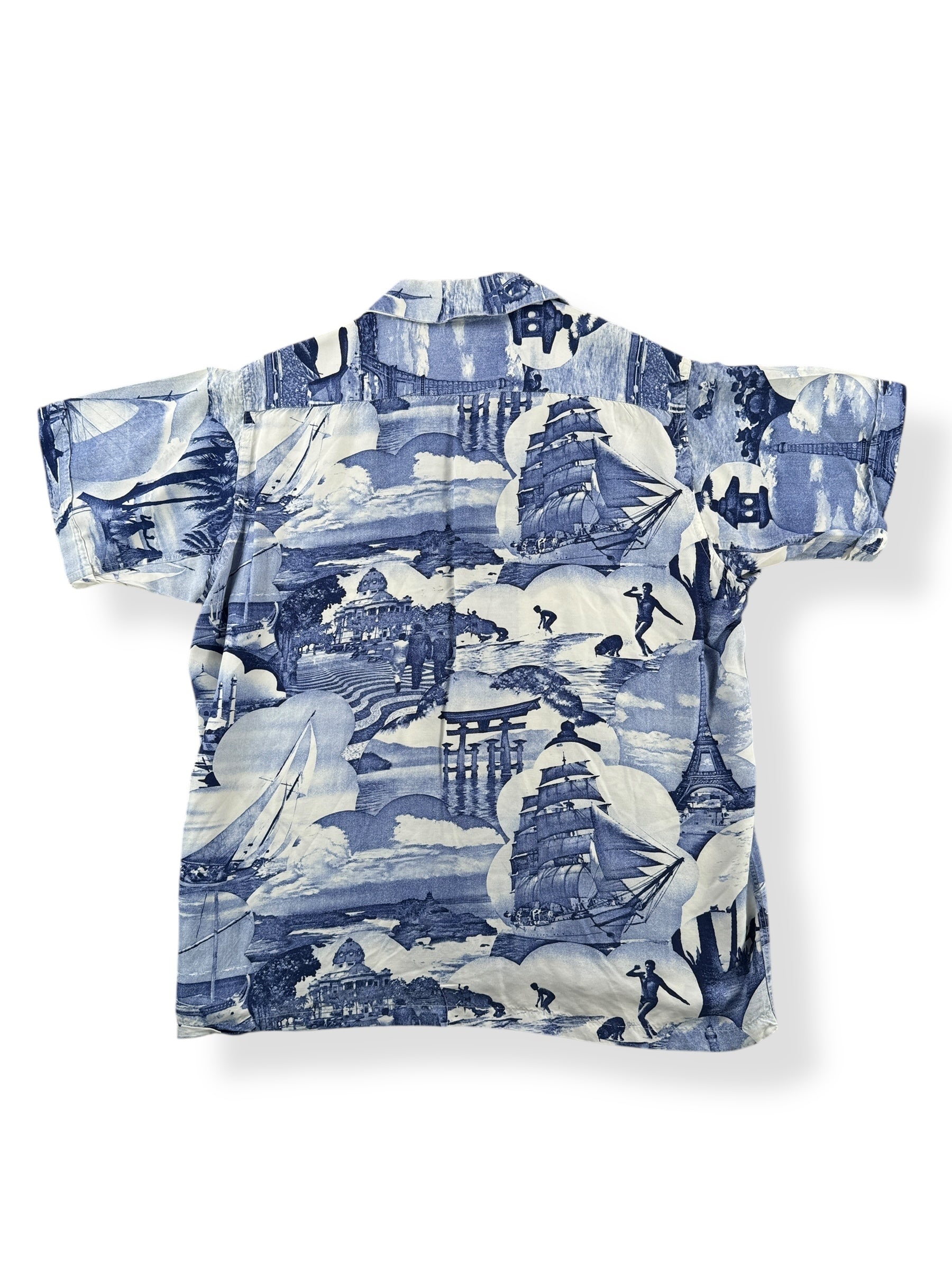 Back of Vintage Skipper Photo Print Aloha Shirt SZ M