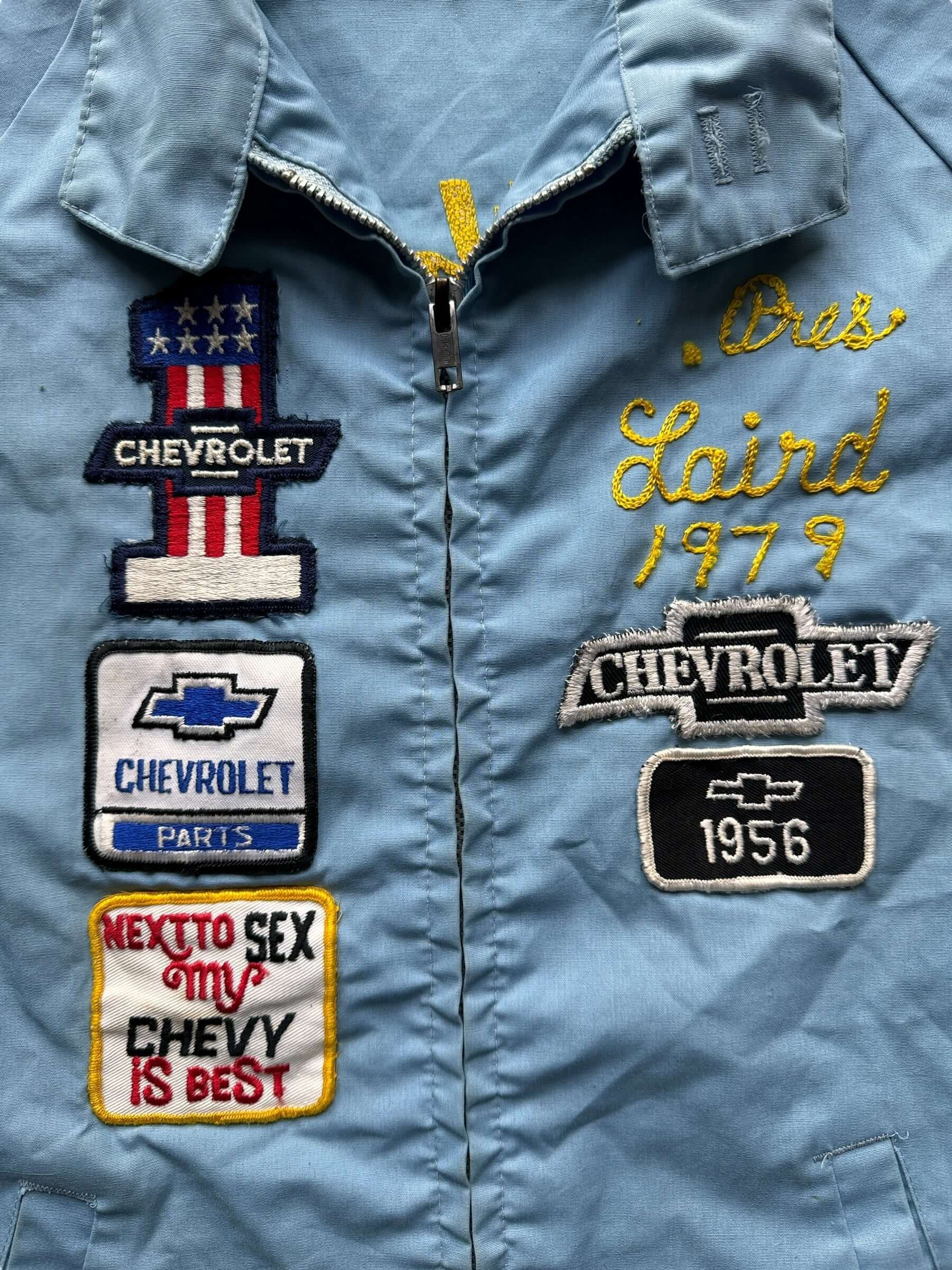 Patches on Vintage Chevy Patched Jacket SZ XL