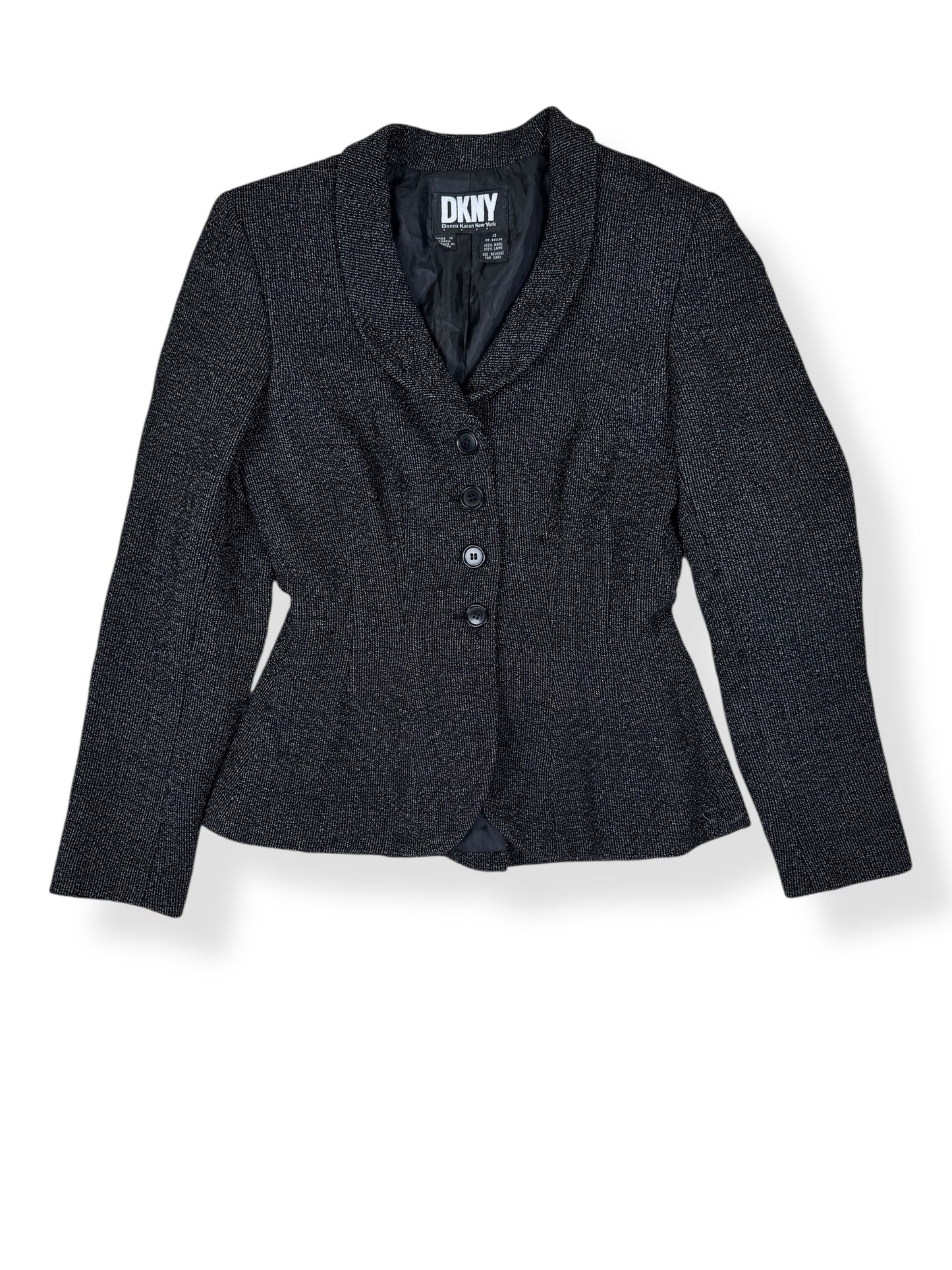Front of 1990s DKNY 40s Inspired Wool Blazer M