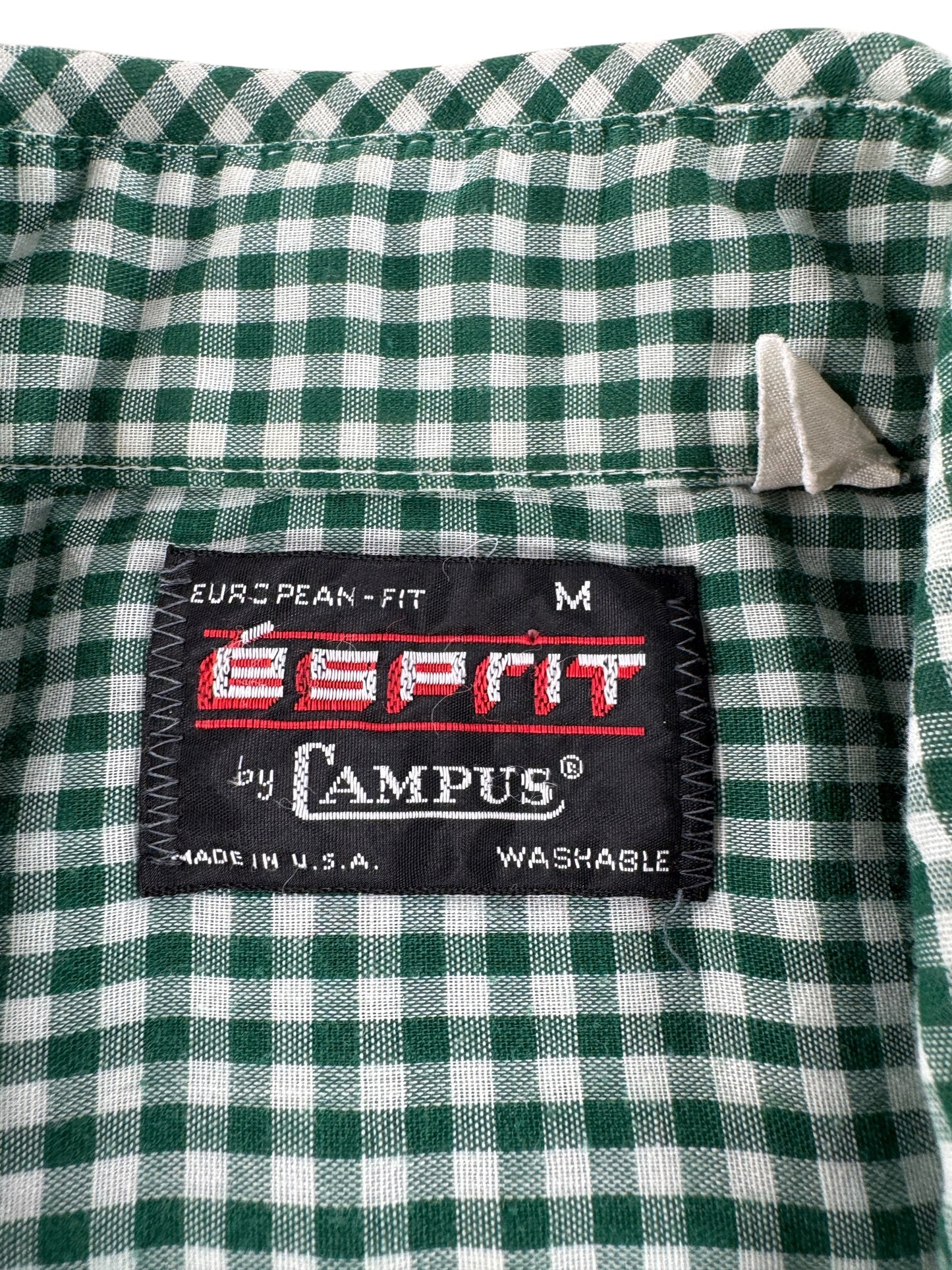 Label on Vintage Espirit Green and White Gingham Shirt SZ M (Fits S)