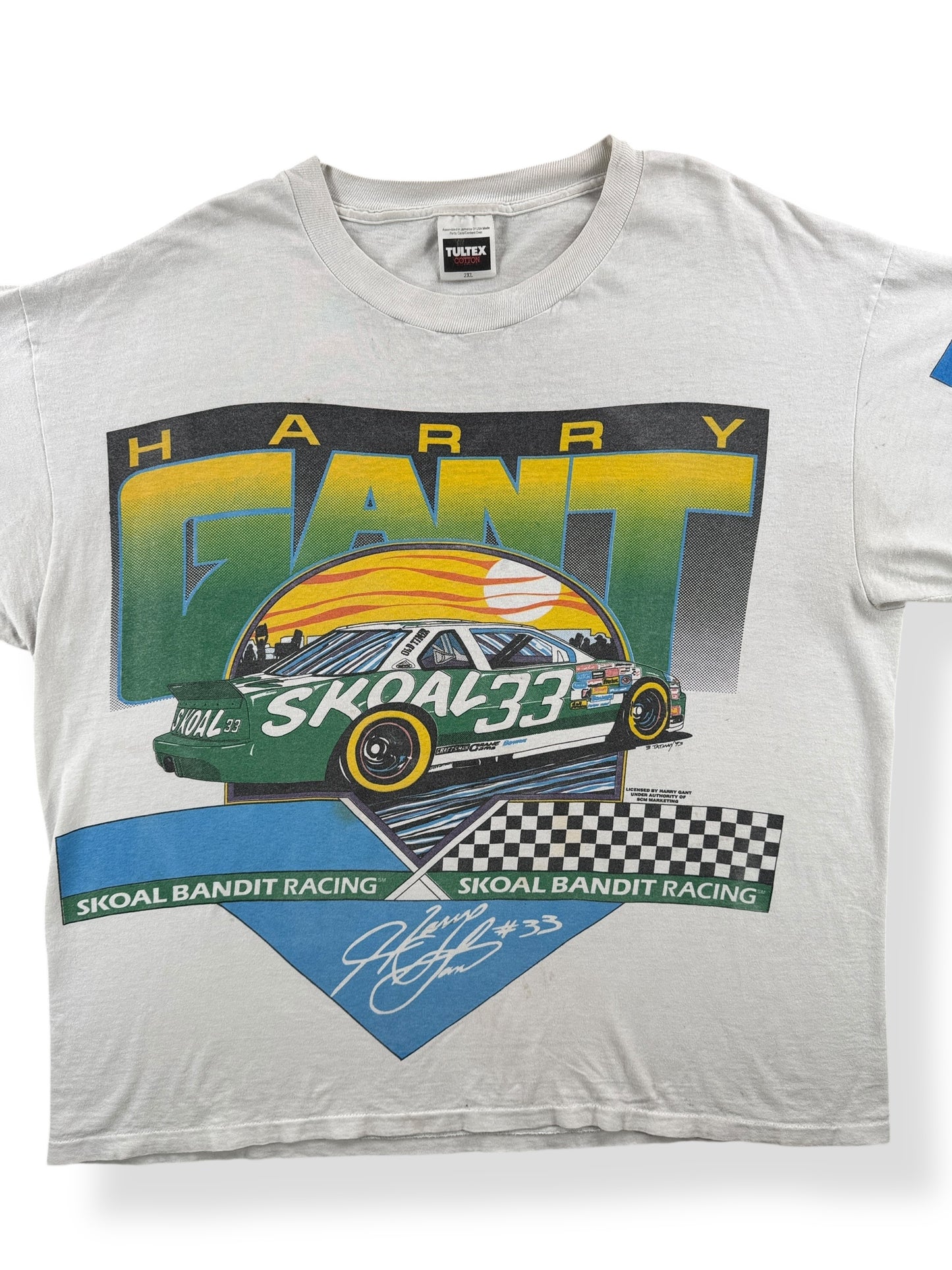 Front Close Up of Vintage Harry Gant NASCAR Skoal AOP Tee SZ XXL AS IS
