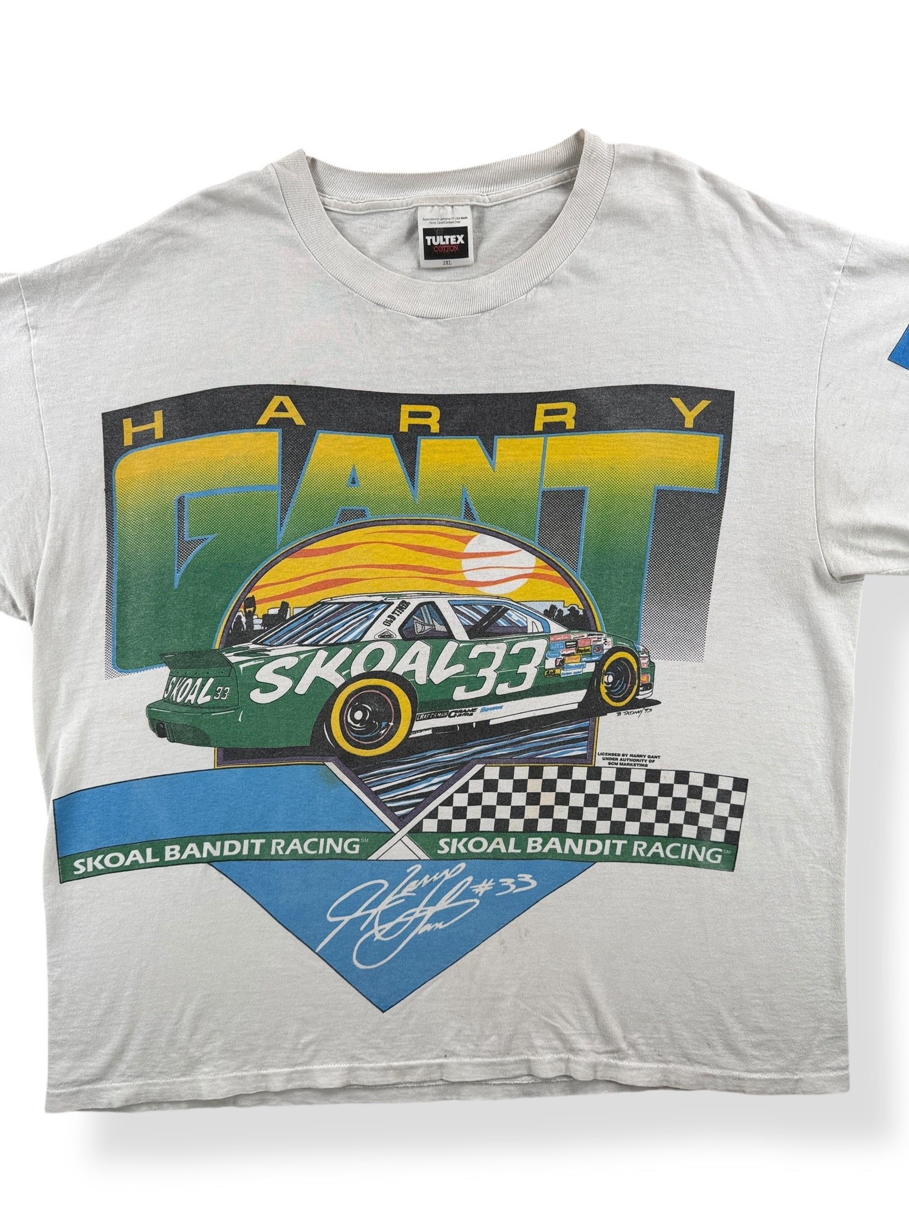 Front Close Up of Vintage Harry Gant NASCAR Skoal AOP Tee SZ XXL AS IS
