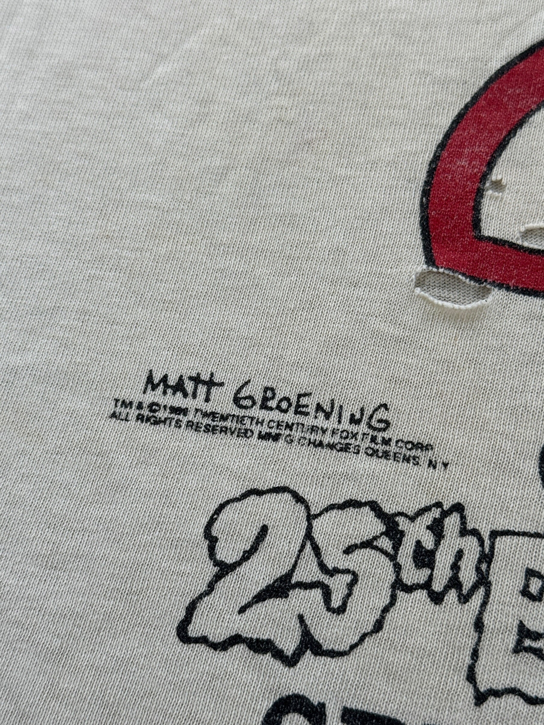 Copyright on back graphic of Vintage '90 Spring Tour Grateful Dead Bart Simpson Thrasher Tee SZ XL