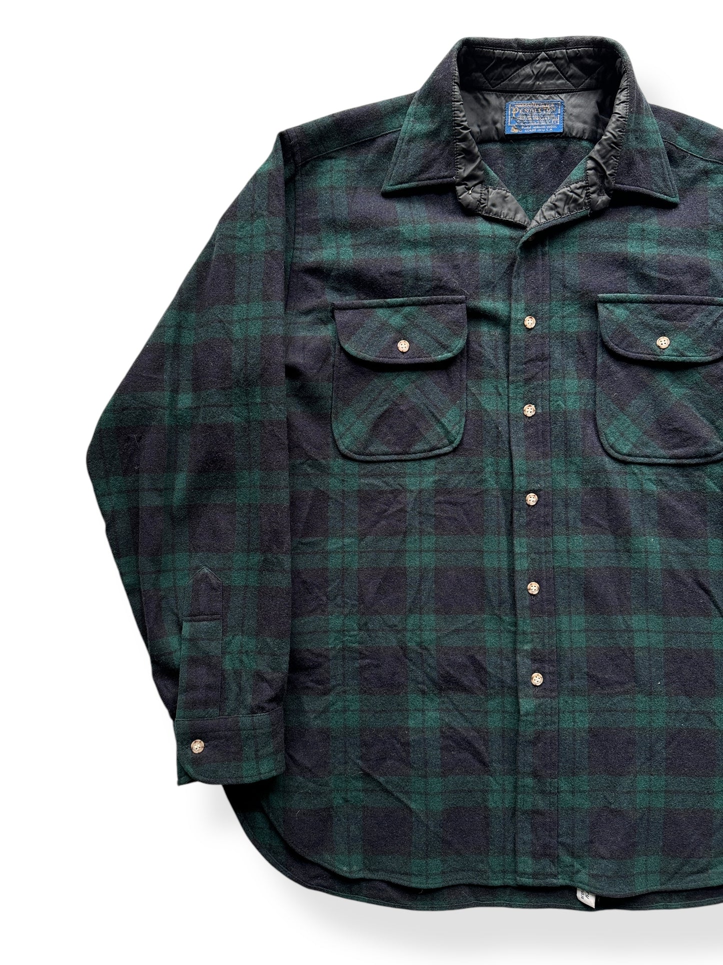 Front Right of Pendy Blackwatch Tartan Flannel SZ L