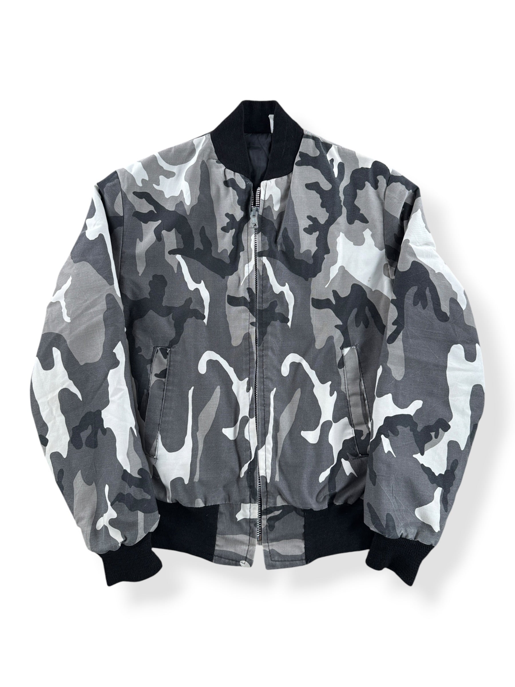 Front of Vintage Snow Camo Bomber Jacket SZ S