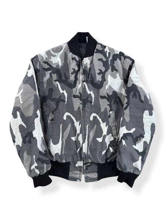 Front of Vintage Snow Camo Bomber Jacket SZ S