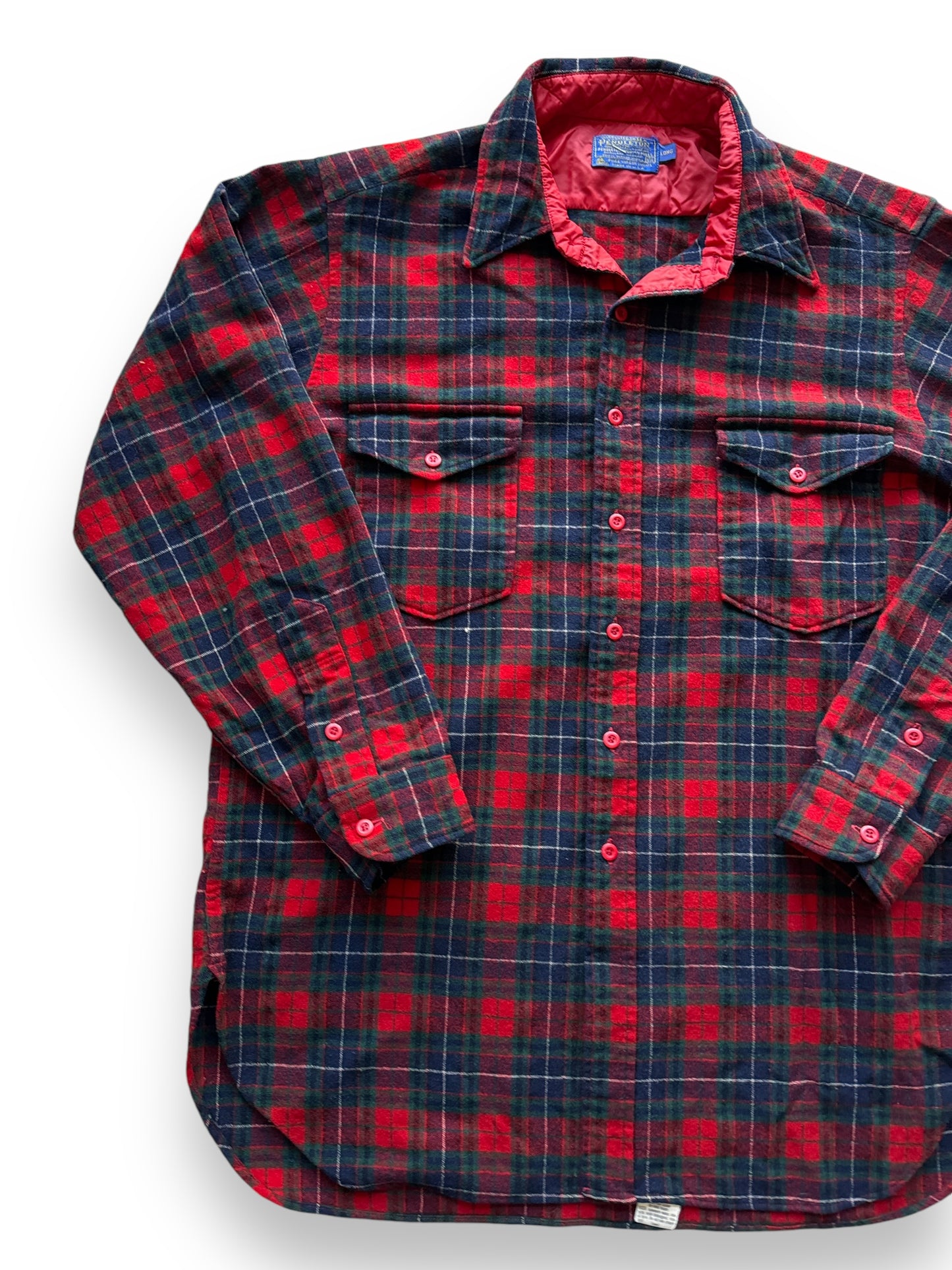 front left of Vintage Pendleton Red/Navy/Green Wool Flannel SZ L