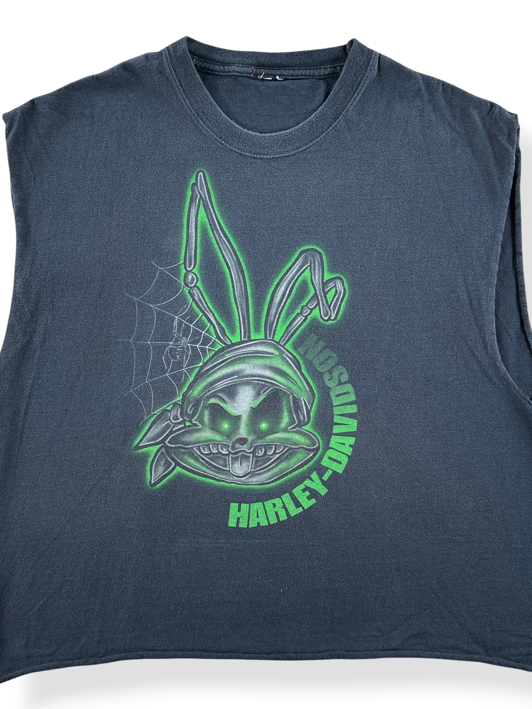 Front Close Up of Vintage Harley Davidson Looney Tunes Chopper Tee SZ L