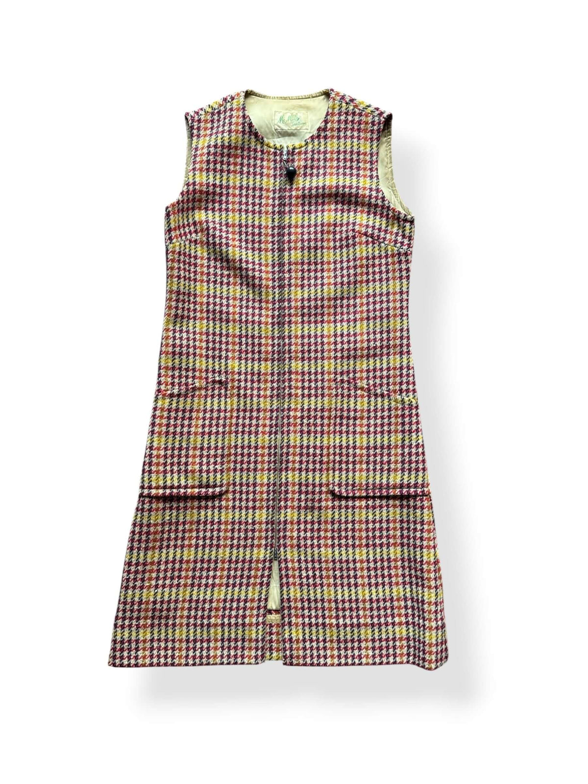 Front of Vintage 1960s McMullen Houndstooth Wool Dress SZ M