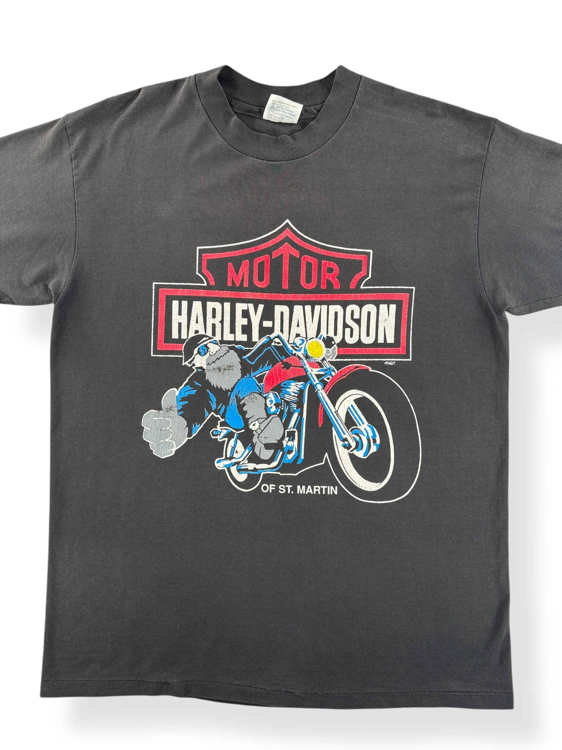 Front Close Up of Vintage Harley Davidson St. Martin Tee SZ L