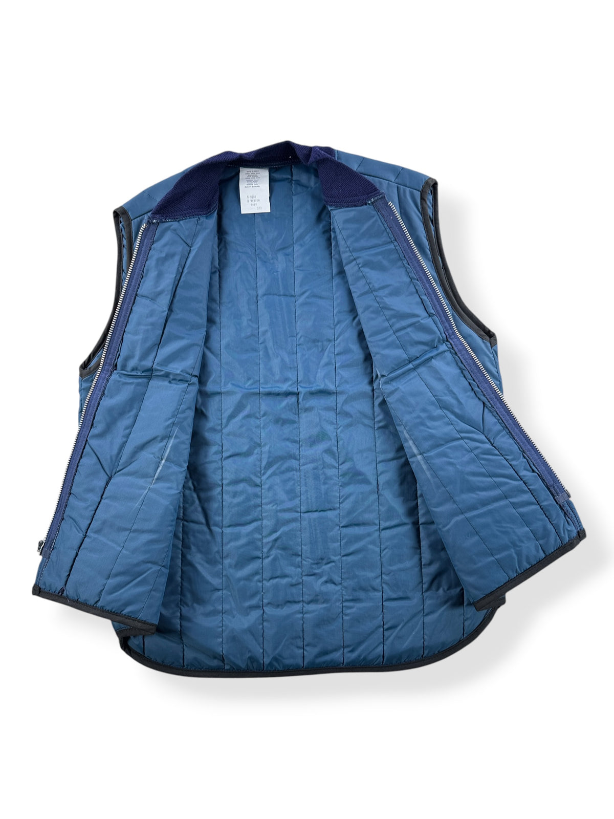 Inside of Vintage Quilted Navy Blue Vest SZ M