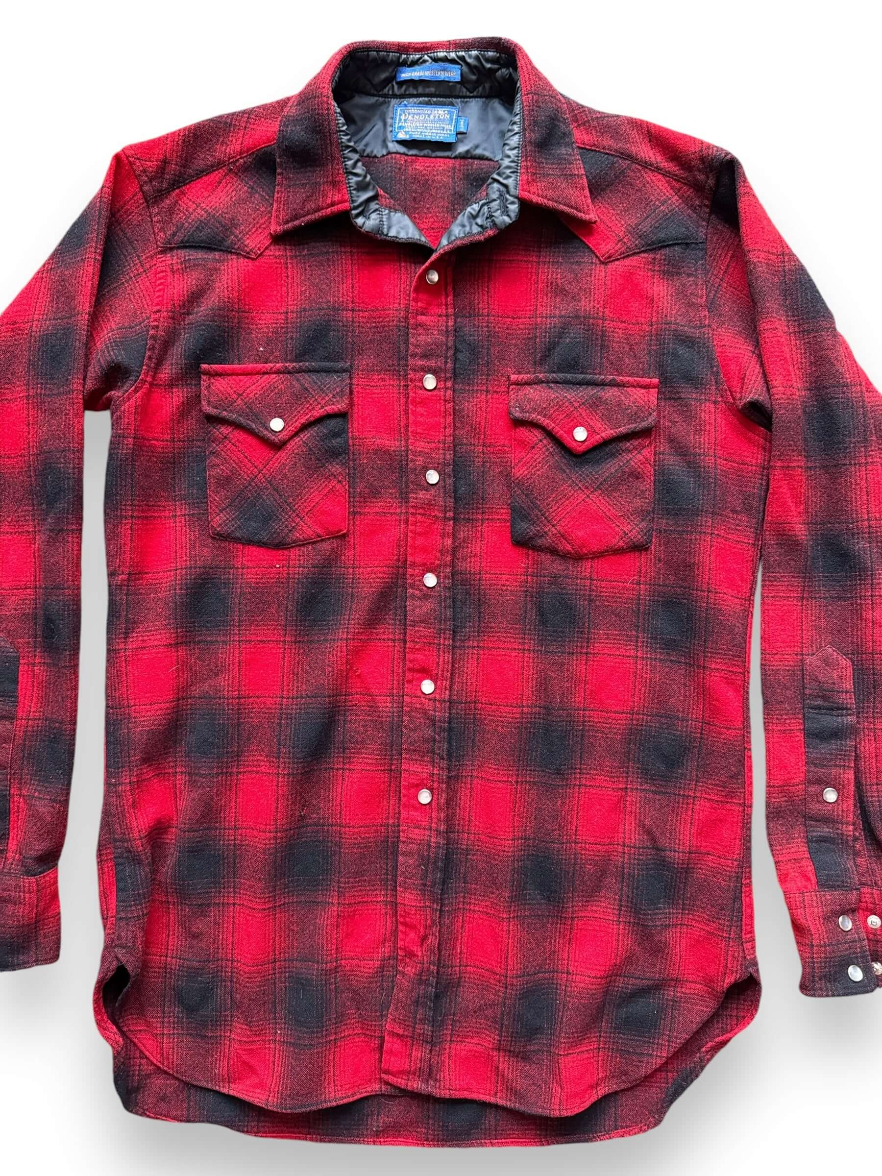 Front Detail on Vintage Pendleton Buffalo Plaid High Grade Wool Western Shirt SZ L