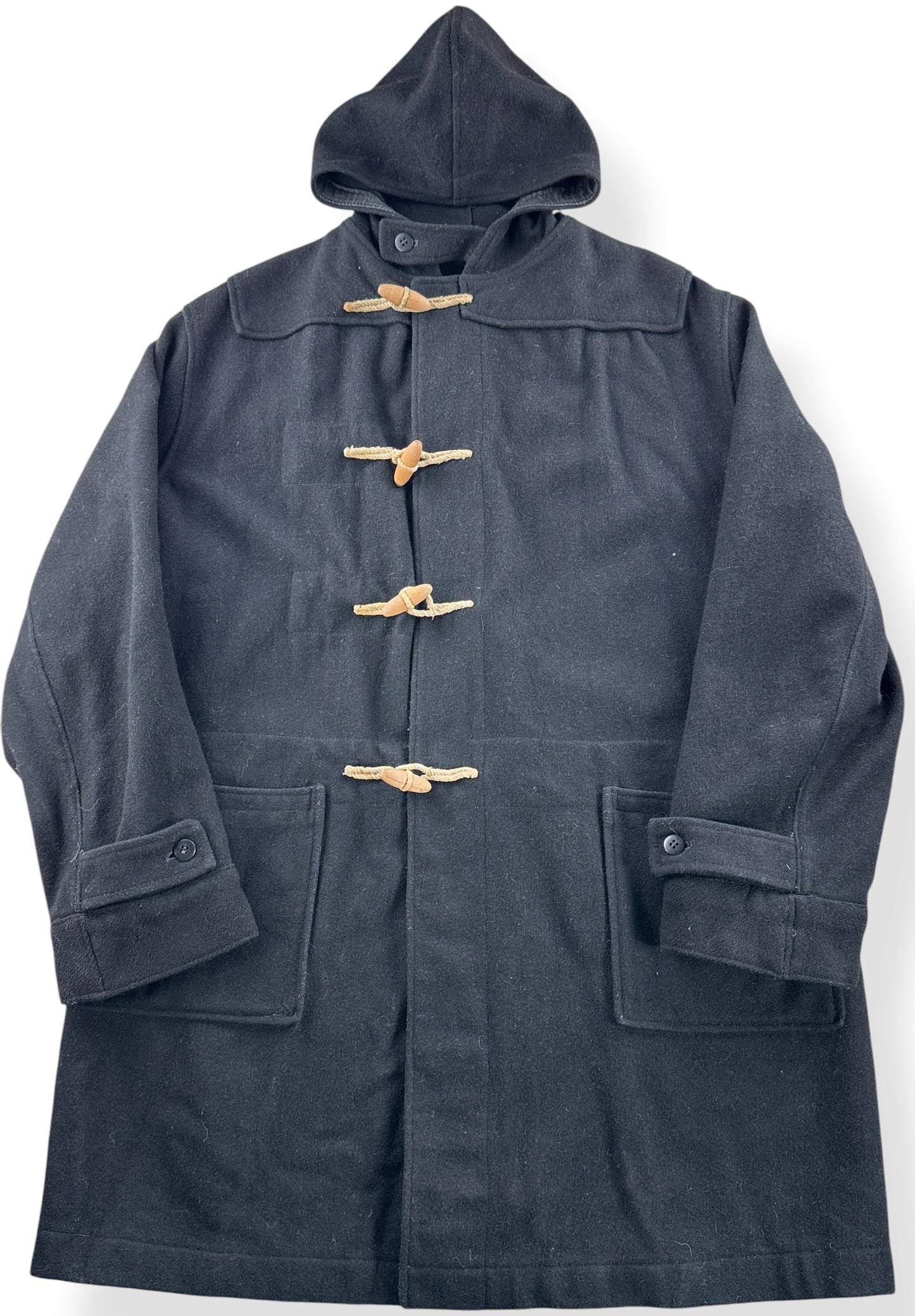 Close-up of Vintage Frederick And Nelson Black Wool Toggle Front Coat SZ XL