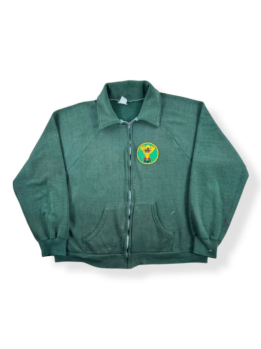 Front of Vintage Green Shit Zip Up Sweatshirt SZ M