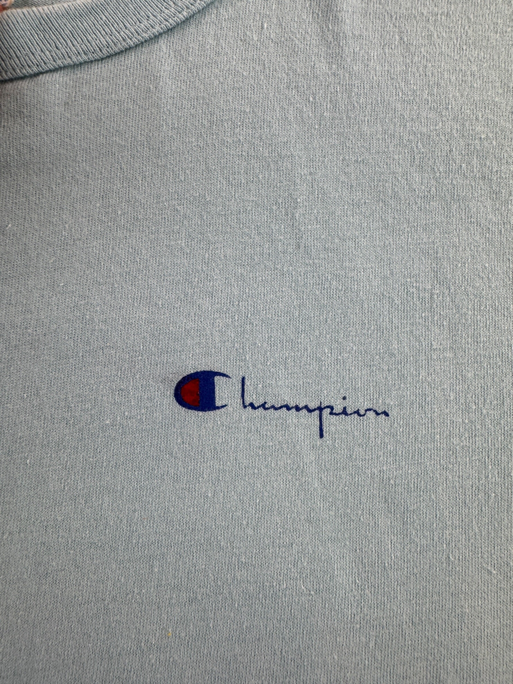 Graphic of Vintage Robin's Egg Blue Champion Tee SZ L (Fits M)