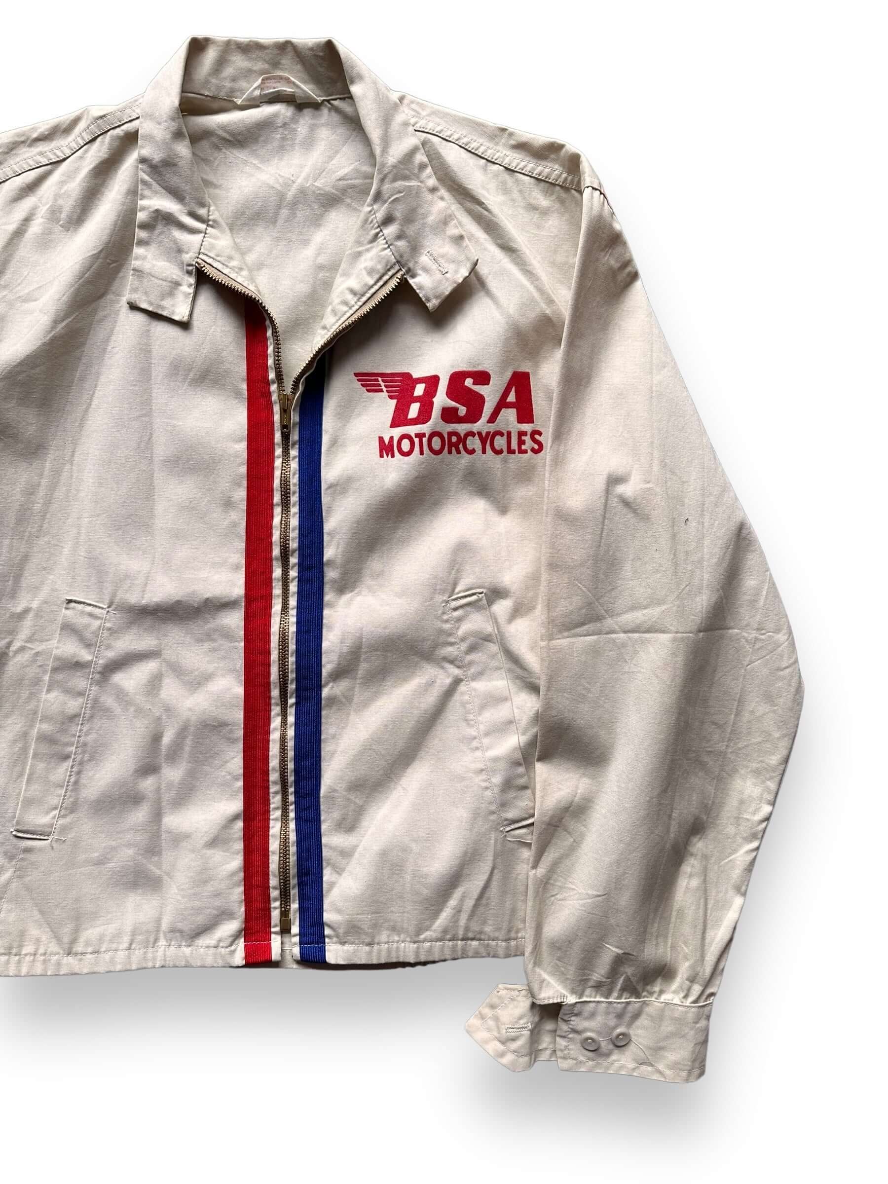 Front Left View of Vintage BSA Motorcycles Champion Racing Jacket SZ M