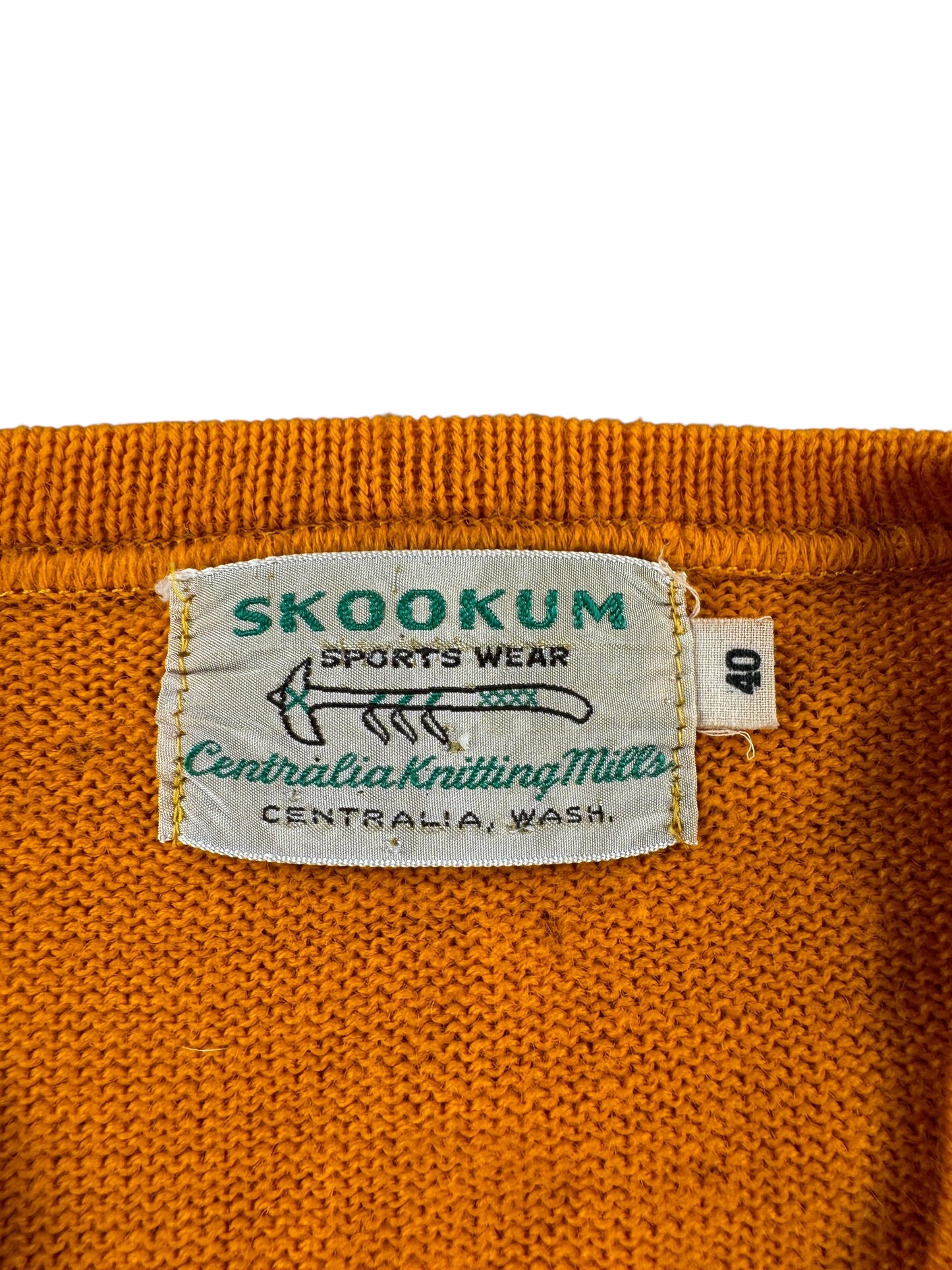 Tag on Vintage Skookum Gold V-neck Sweater SZ 40