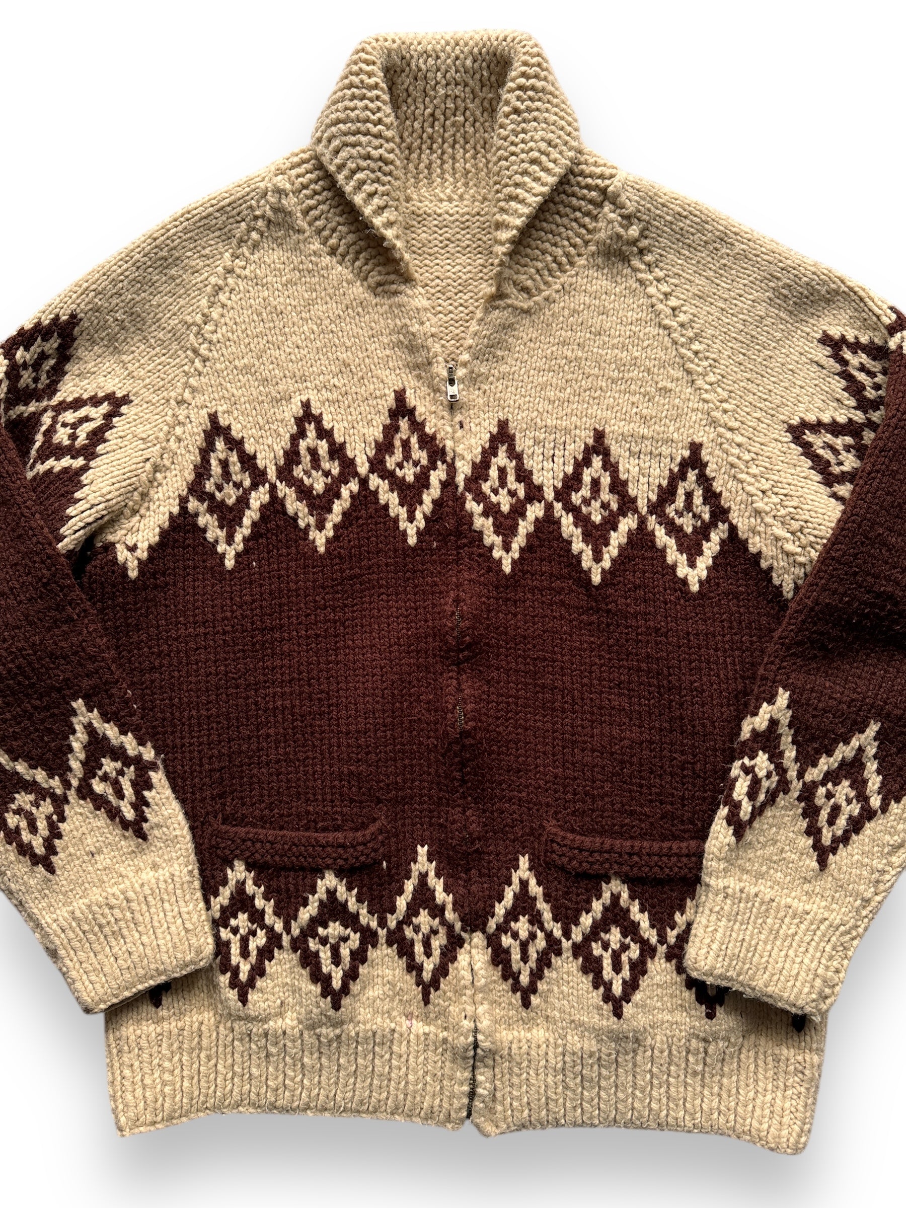 front close up of Vintage Cowichan Style Sweater SZ L