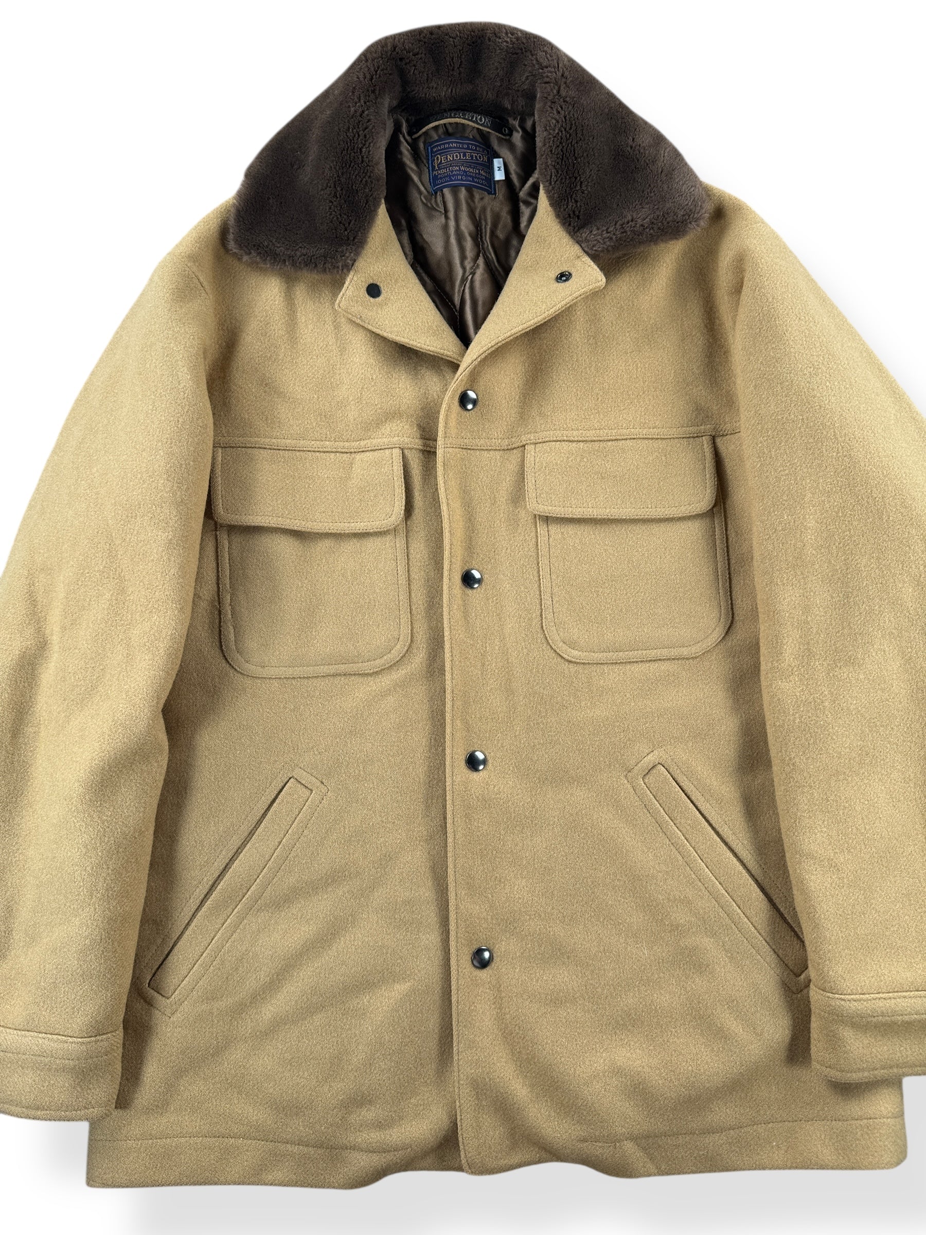 Front Close Up of Vintage Pendleton Wool Fur Collared Coat SZ M