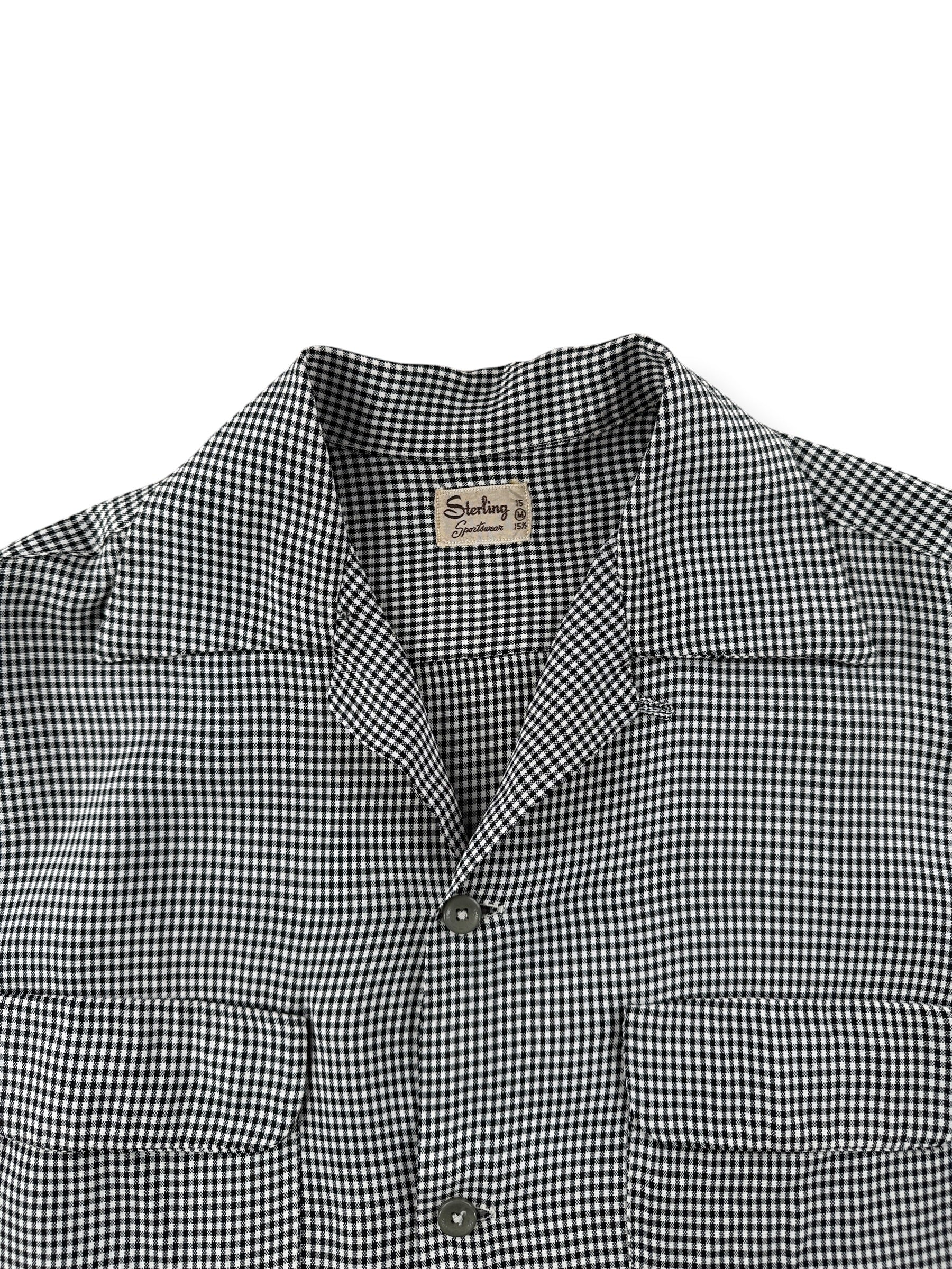 Collar on Vintage 1950s Sterling Black and White Rayon Loop Collar Shirt SZ M
