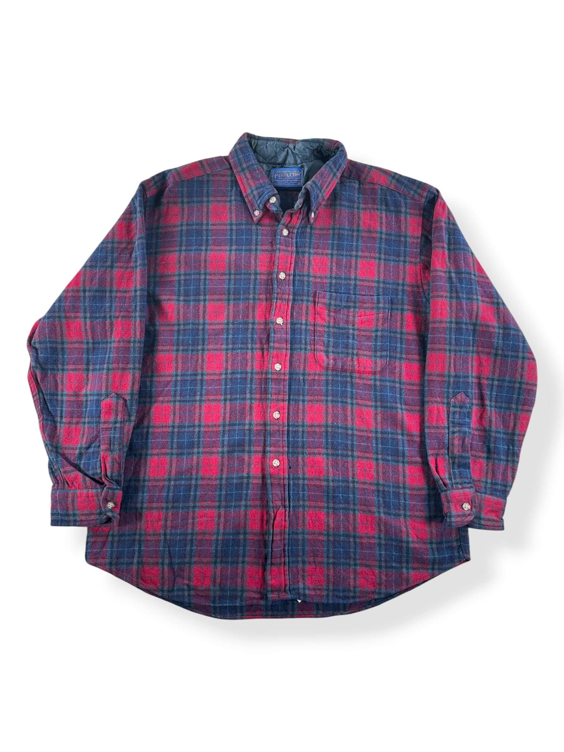 Front of Vintage Navy & Burgundy Pendleton Flannel SZ XL (Fits L)