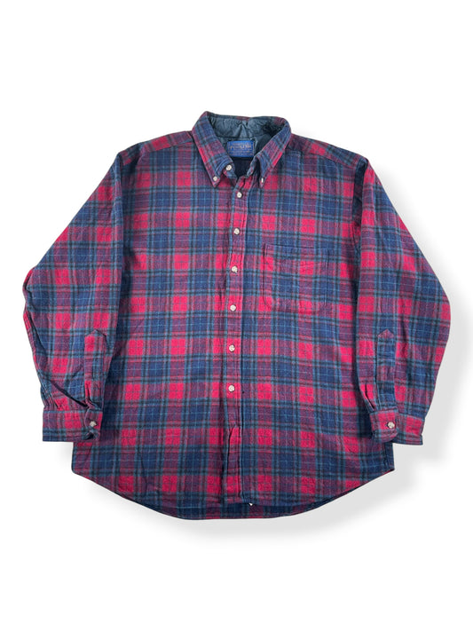 Front of Vintage Navy & Burgundy Pendleton Flannel SZ XL (Fits L)