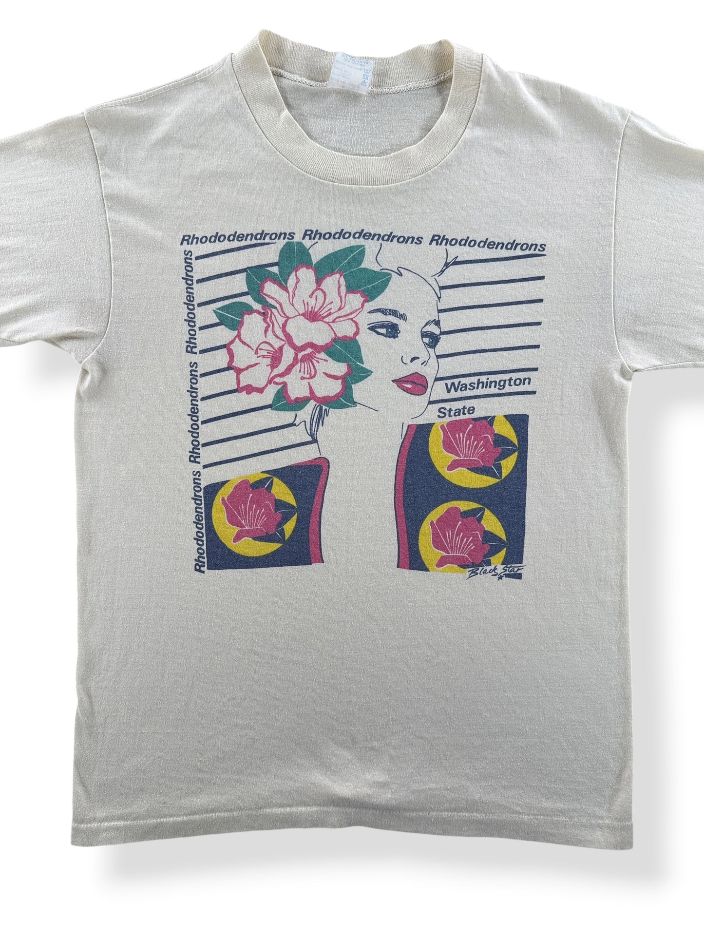 Front Close Up of Vintage Rhododendrons Washington Tee SZ M (Fits S)