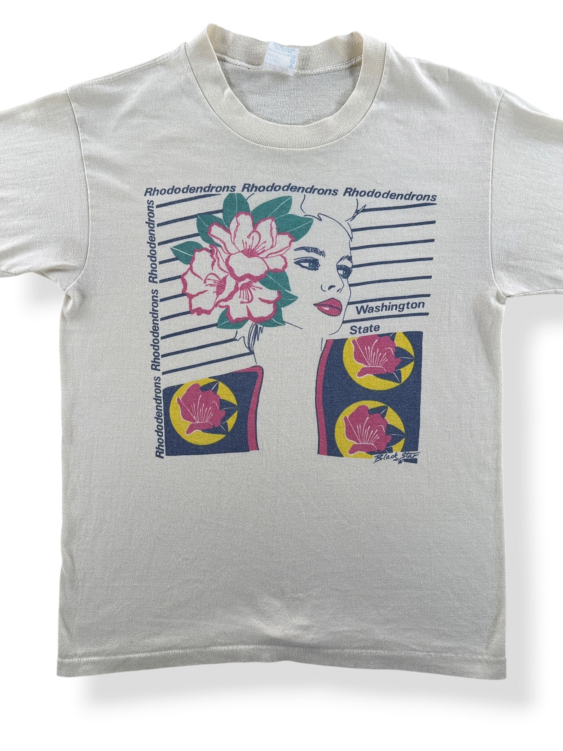 Front Close Up of Vintage Rhododendrons Washington Tee SZ M (Fits S)